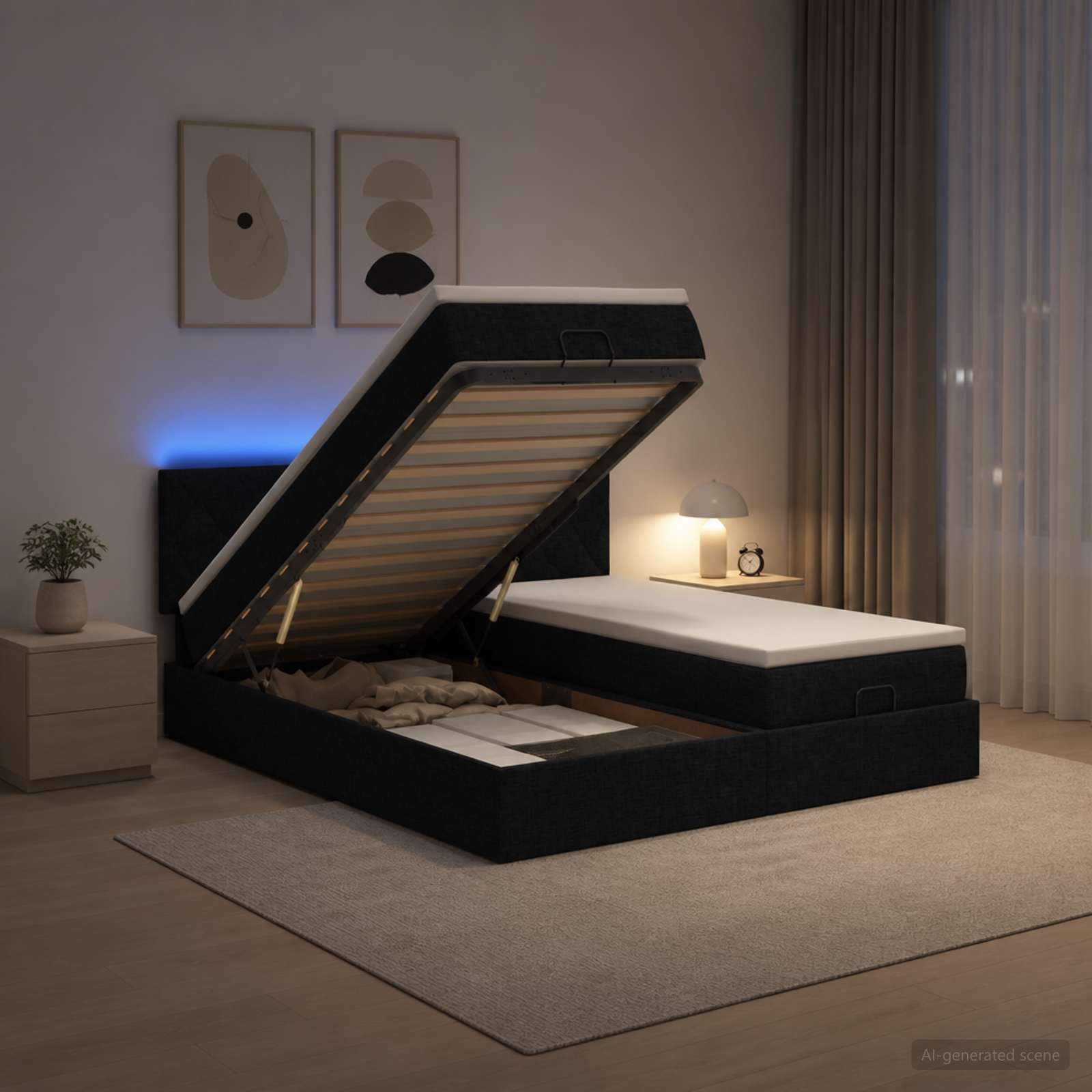 Krevet od pjene s madracem i LED-om Crna 160 x 200 cm Tkanina