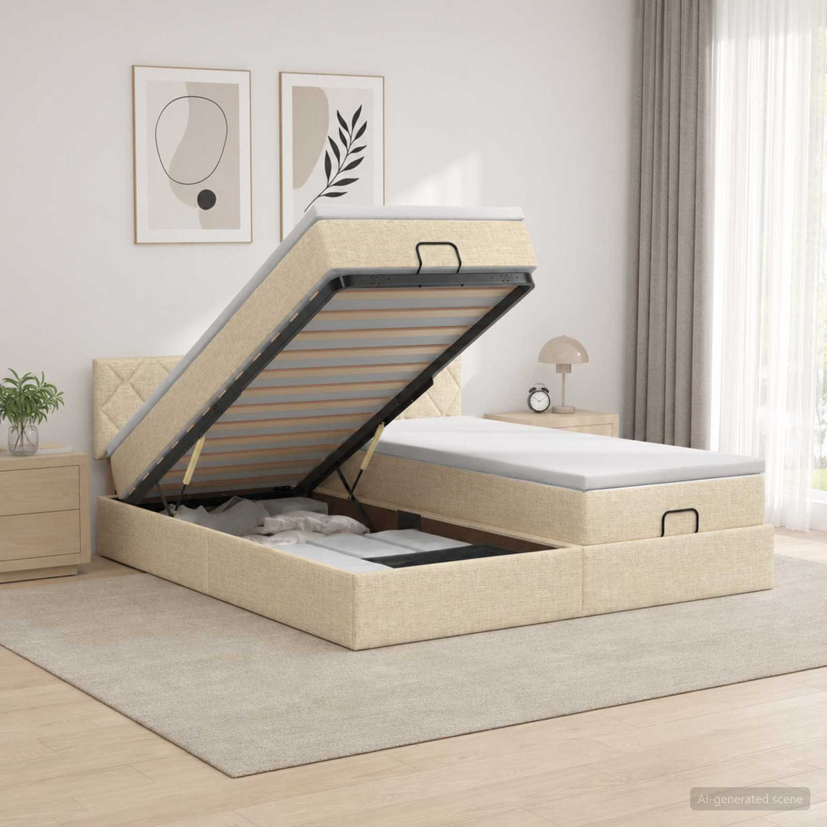Krevet od pjene s madracem i LED-om Krem 160 x 200 cm Tkanina