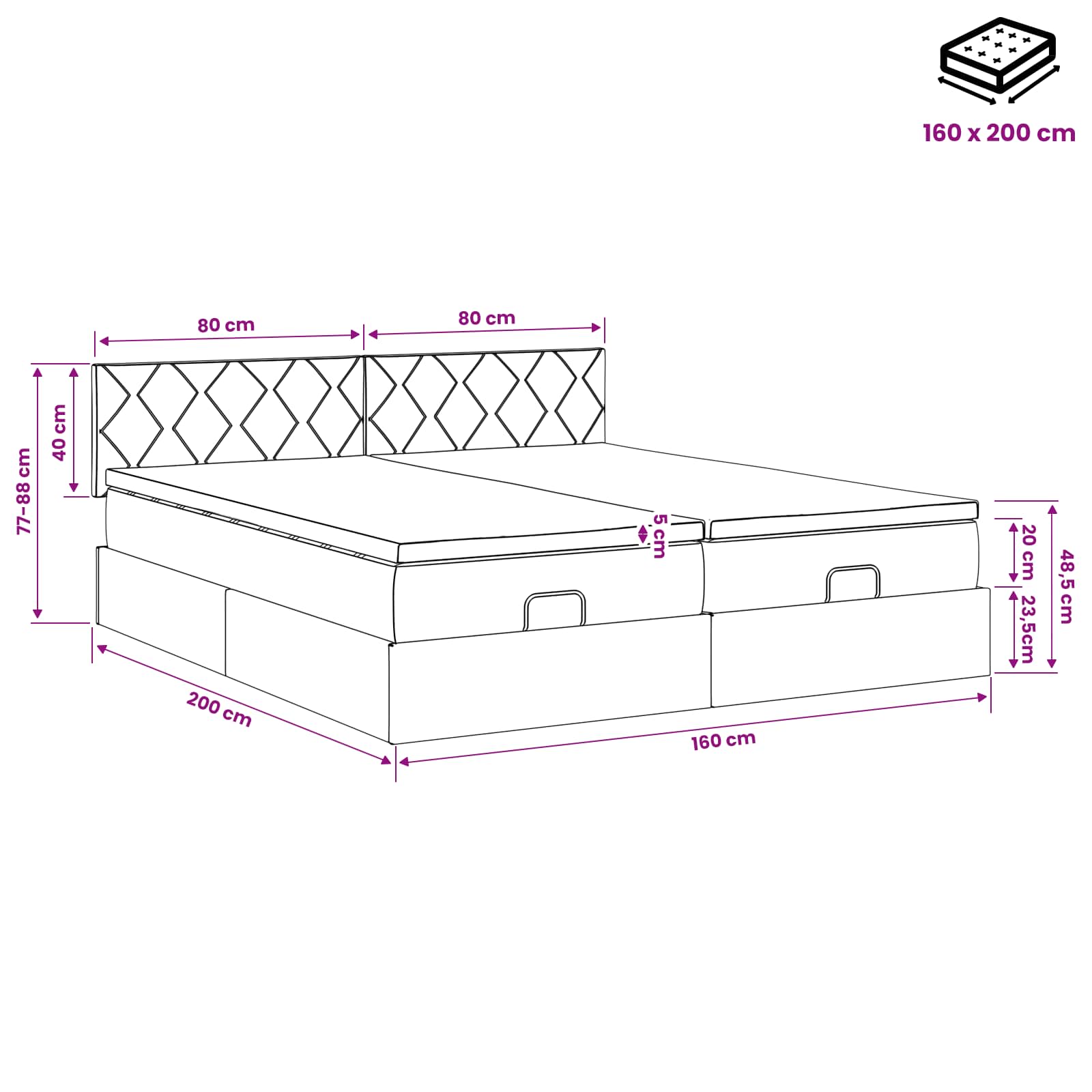 Krevet od pjene s madracem i LED-om Tamnosiva 160 x 200 cm