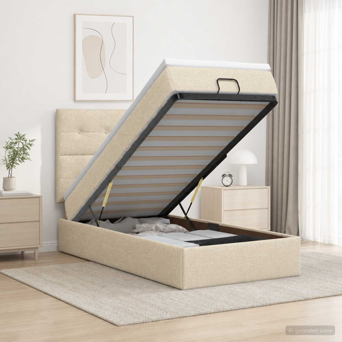 Krevet od pjene s madracem i LED-om Krem 90 x 200 cm Tkanina