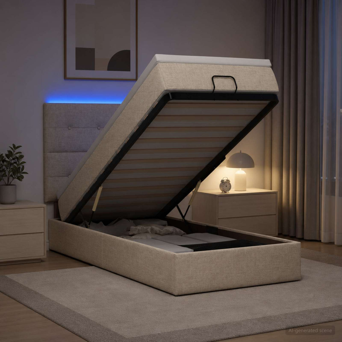 Krevet od pjene s madracem i LED-om Krem 90 x 200 cm Tkanina
