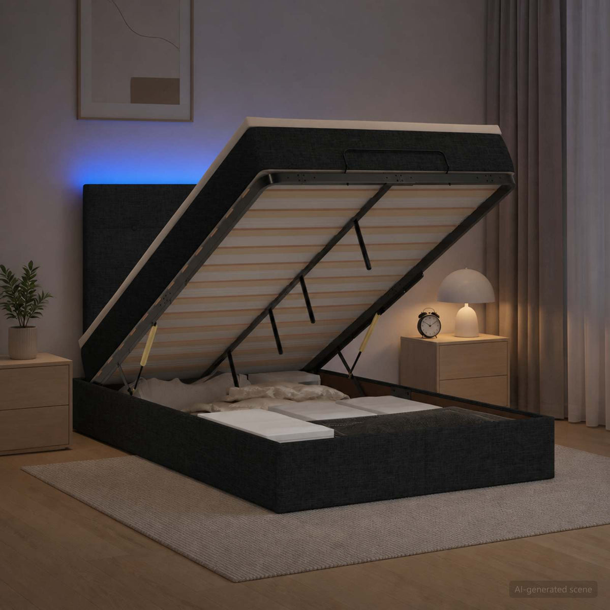 Krevet od pjene s madracem i LED-om Crna 120 x 190 cm Tkanina