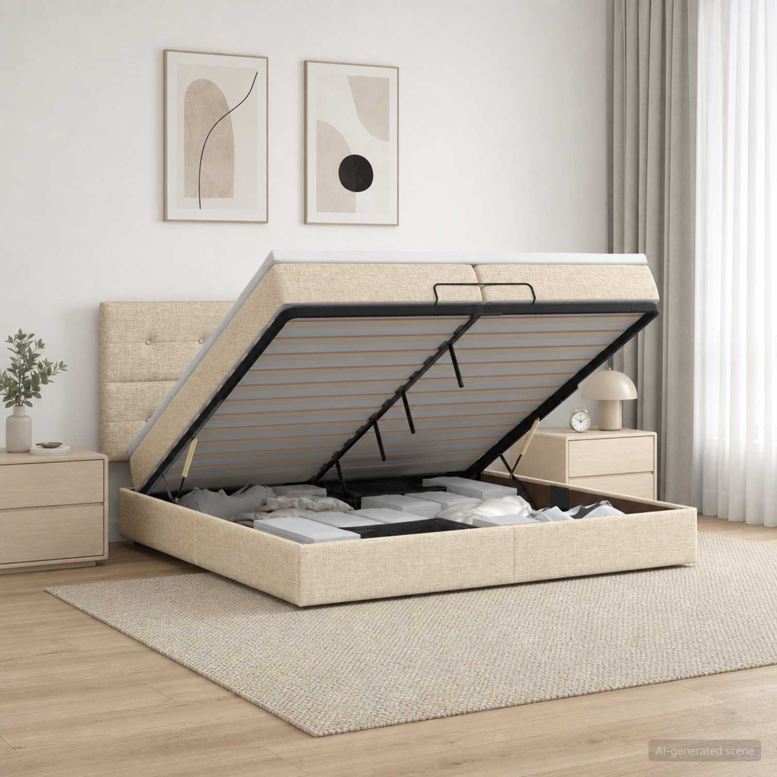 Krevet od pjene s madracem i LED-om Krem 200 x 200 cm Tkanina