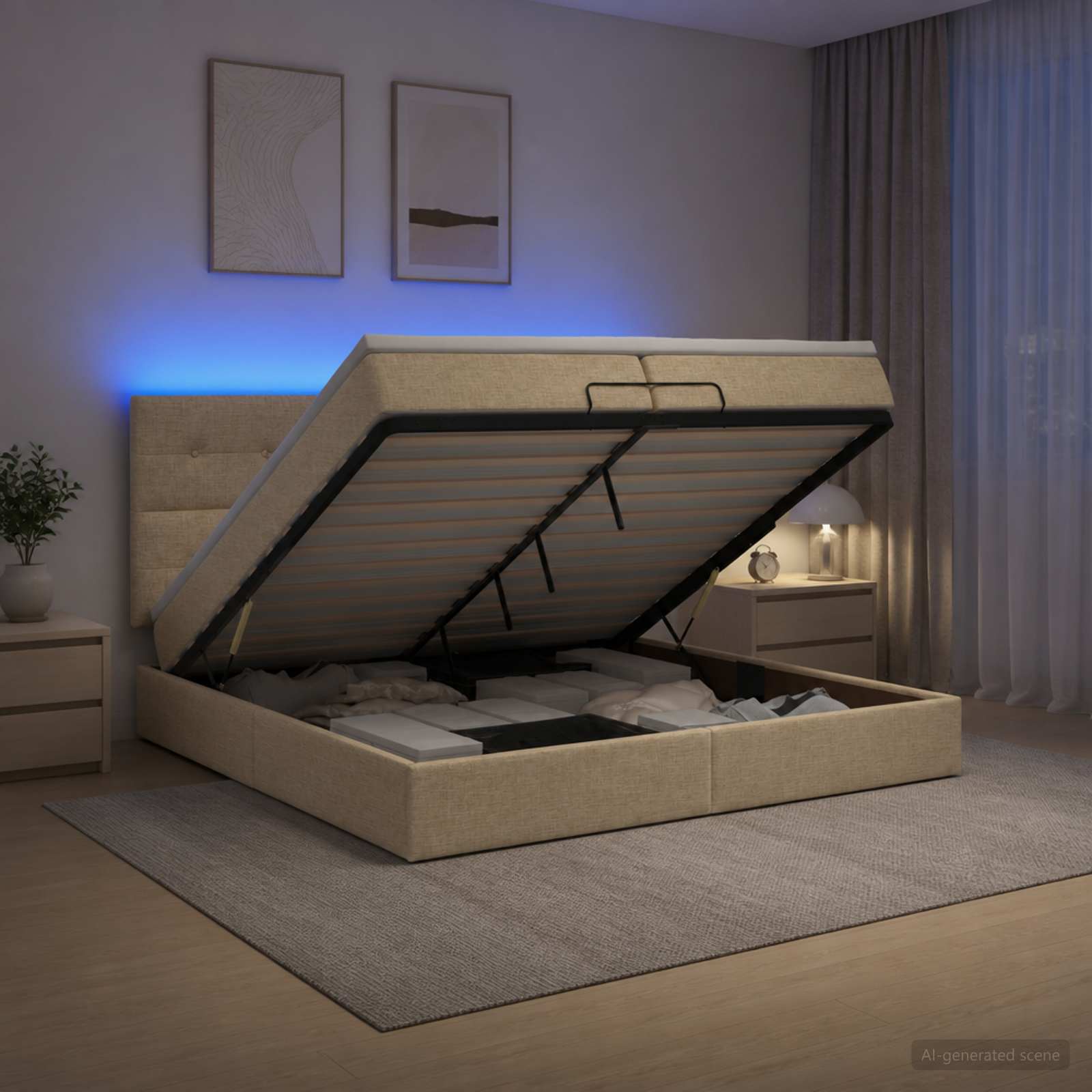 Krevet od pjene s madracem i LED-om Krem 200 x 200 cm Tkanina