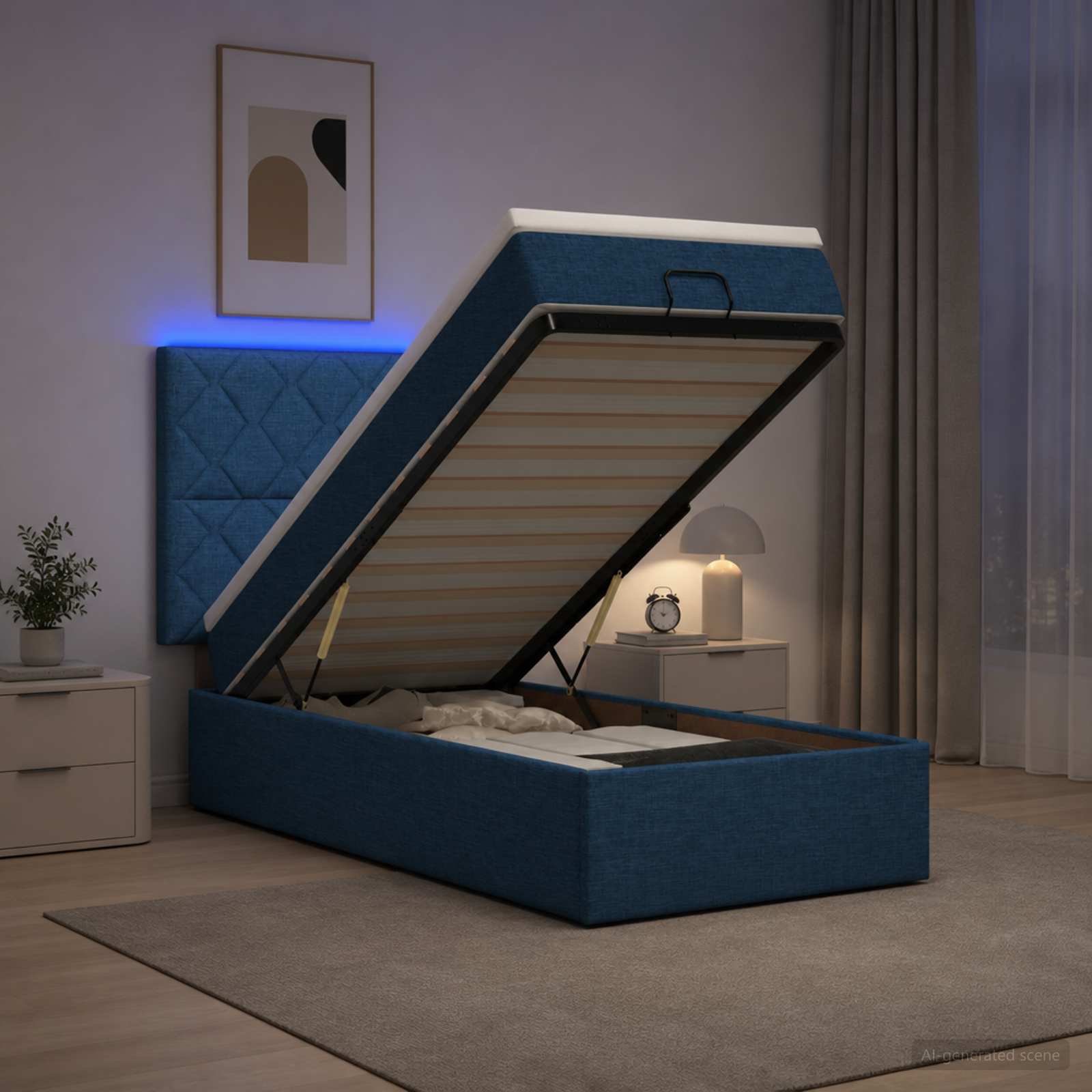 Krevet od pjene s madracem i LED-om Plava 90 x 190 cm Tkanina