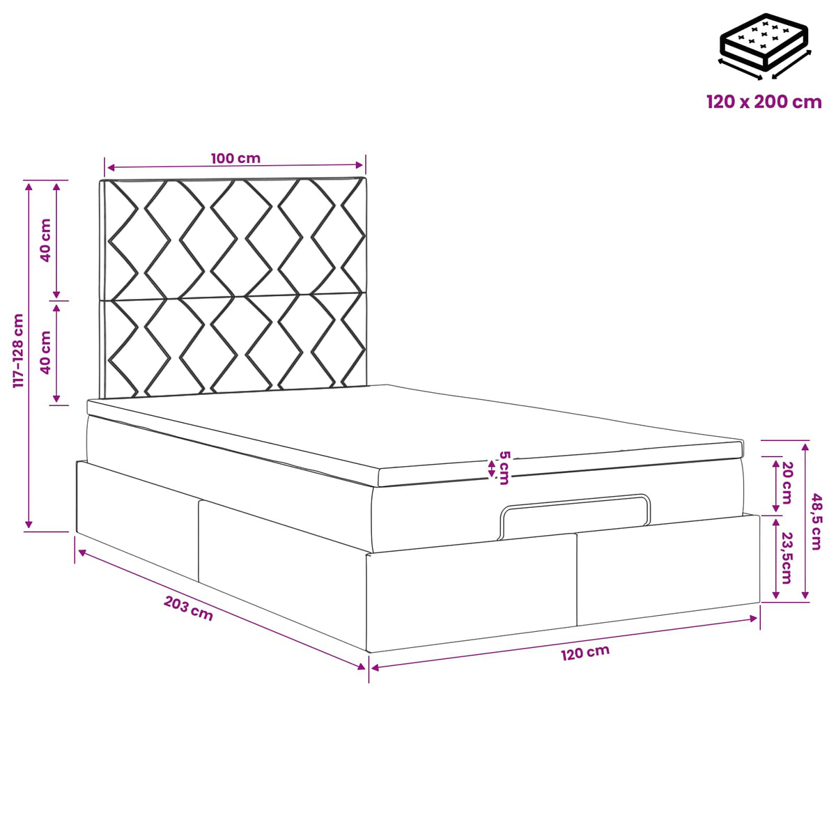 Krevet od pjene s madracem i LED-om Crna 120 x 200 cm Tkanina