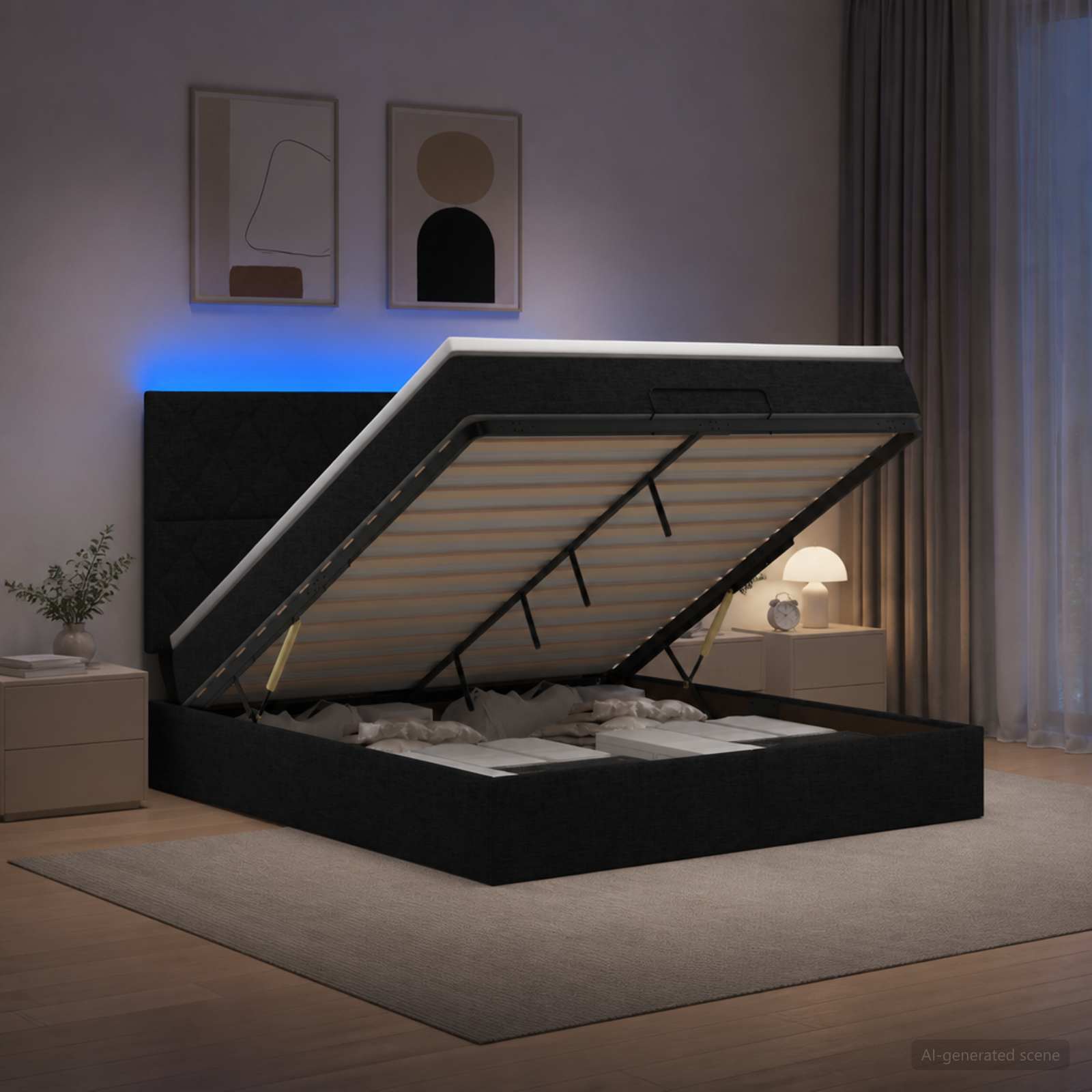 Krevet od pjene s madracem i LED-om Crna 160 x 200 cm Tkanina