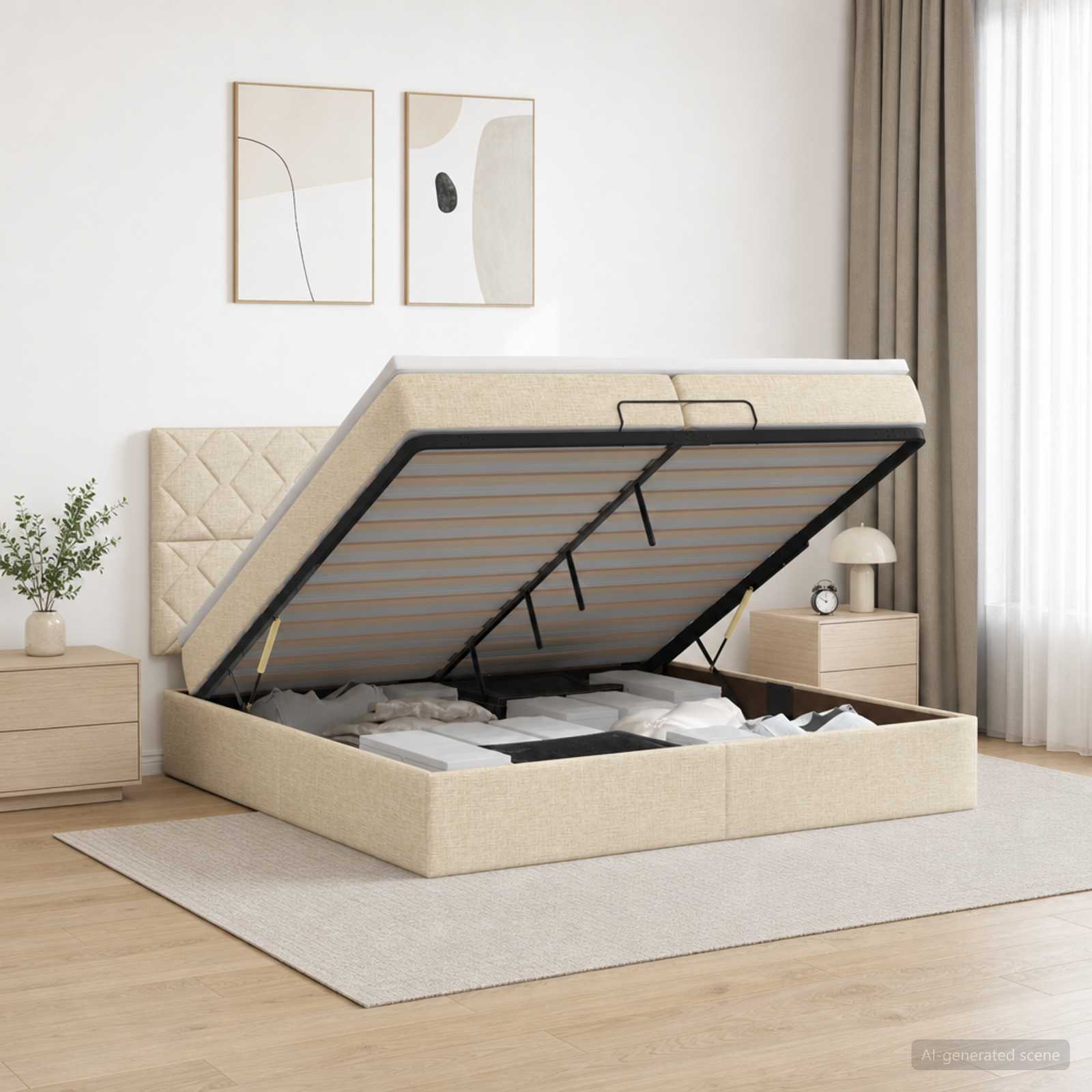 Krevet od pjene s madracem i LED-om Krem 200 x 200 cm Tkanina