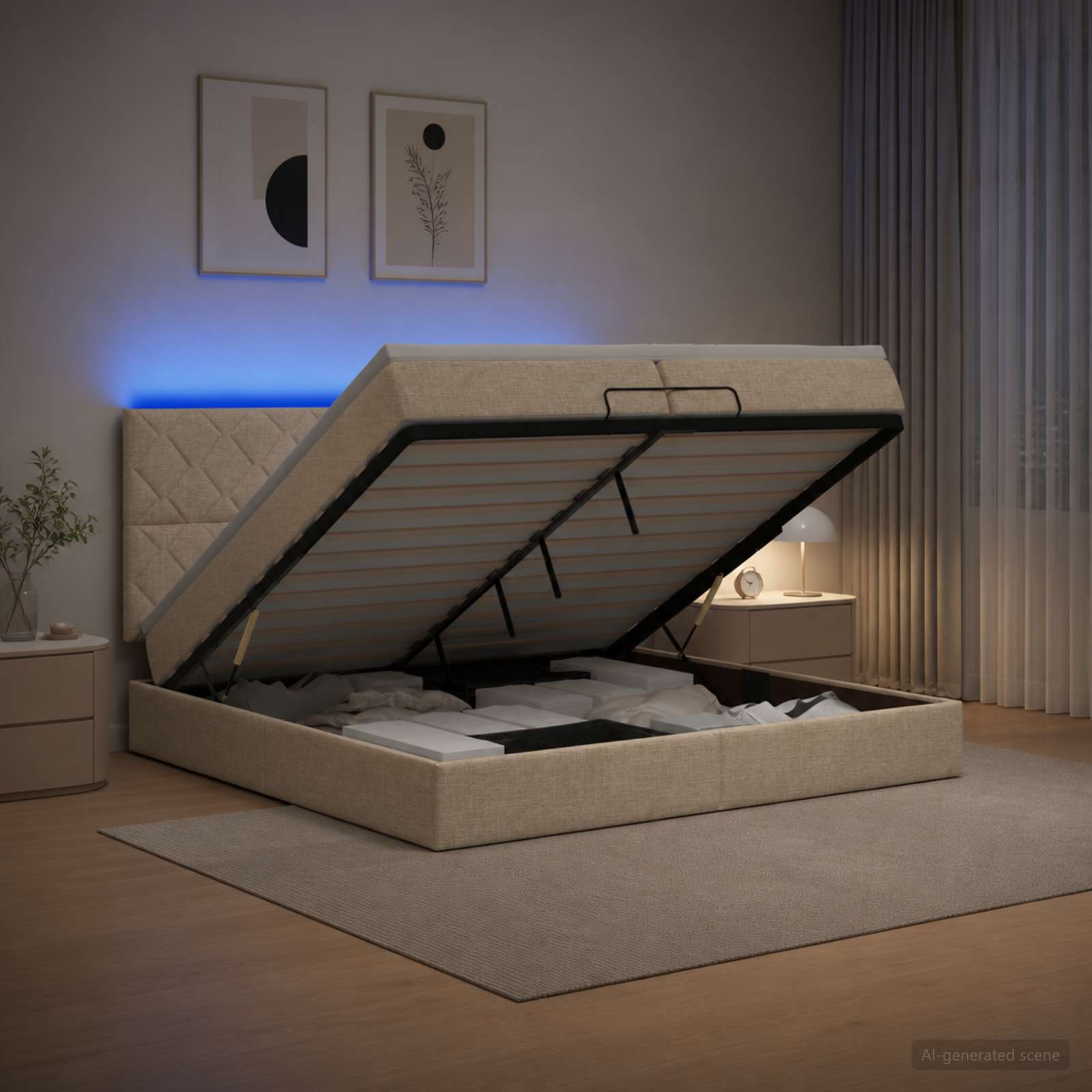 Krevet od pjene s madracem i LED-om Krem 200 x 200 cm Tkanina
