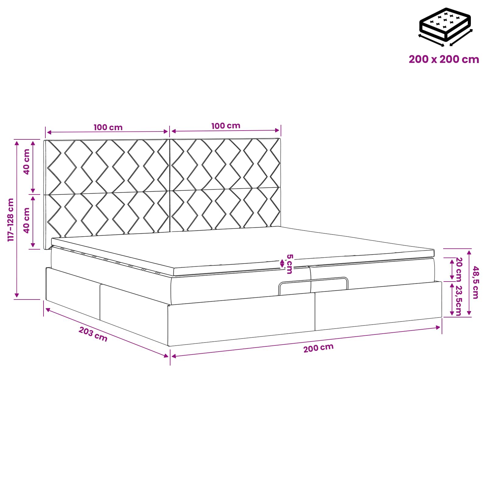 Krevet od pjene s madracem i LED-om Krem 200 x 200 cm Tkanina