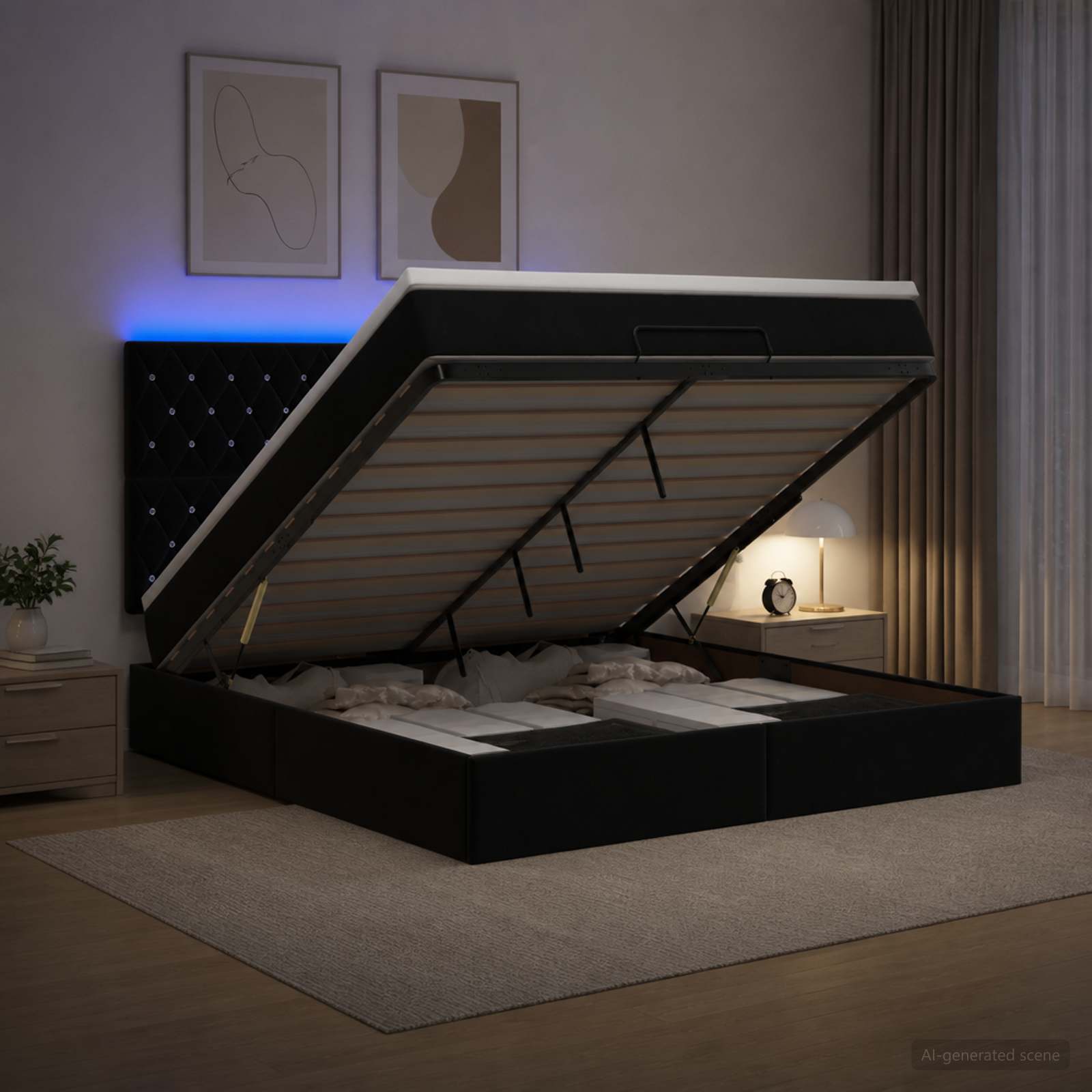 Krevet od pjene s madracem i LED-om Crna 160 x 200 cm Baršun