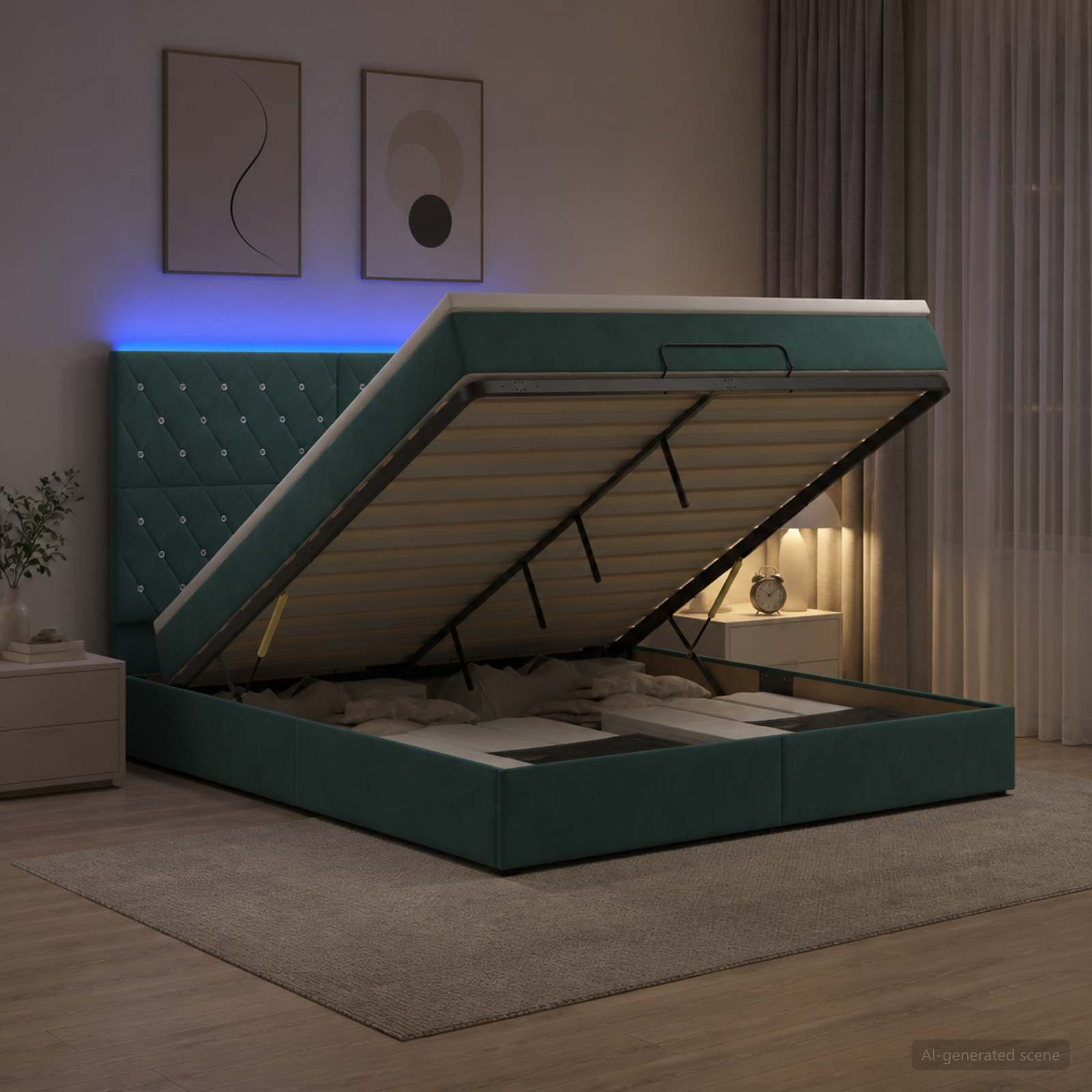 Krevet od pjene s madracem i LED-om Tamnozelena 140 x 190 cm