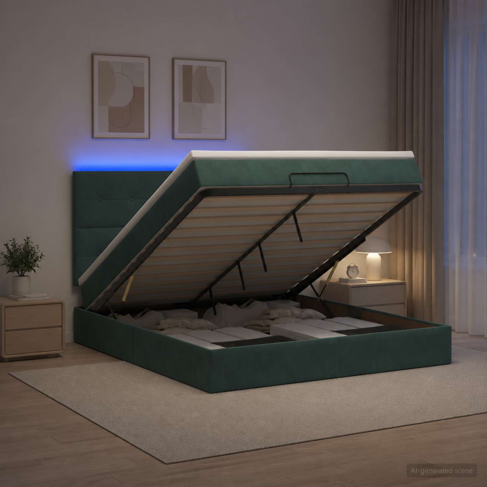 Krevet od pjene s madracem i LED-om Tamnozelena 140 x 190 cm