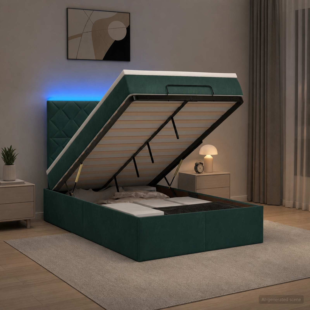 Krevet od pjene s madracem i LED-om Tamnozelena 120 x 190 cm
