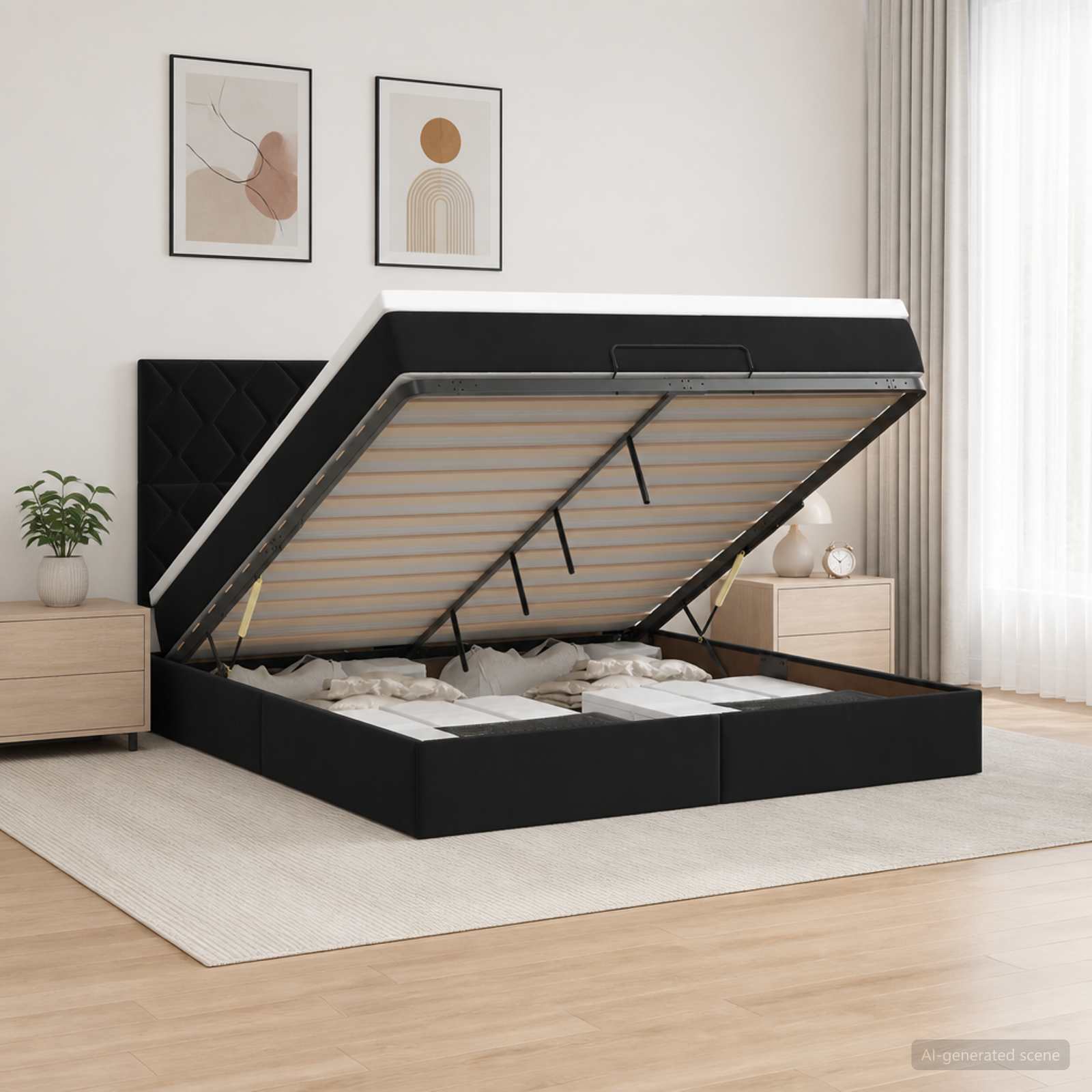 Podesivi krevet s madracem Crna 160 x 200 cm Baršun
