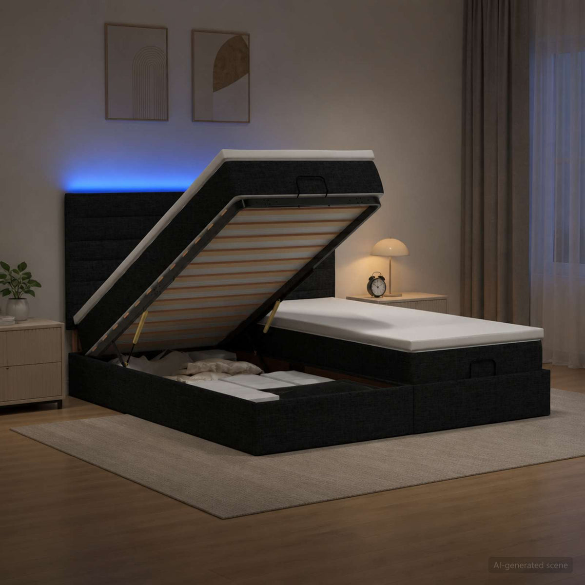Krevet od pjene s madracem i LED-om Crna 160 x 200 cm Tkanina