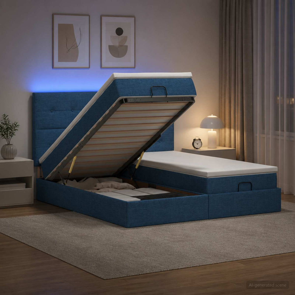 Krevet od pjene s madracem i LED-om Plava 160 x 200 cm Tkanina