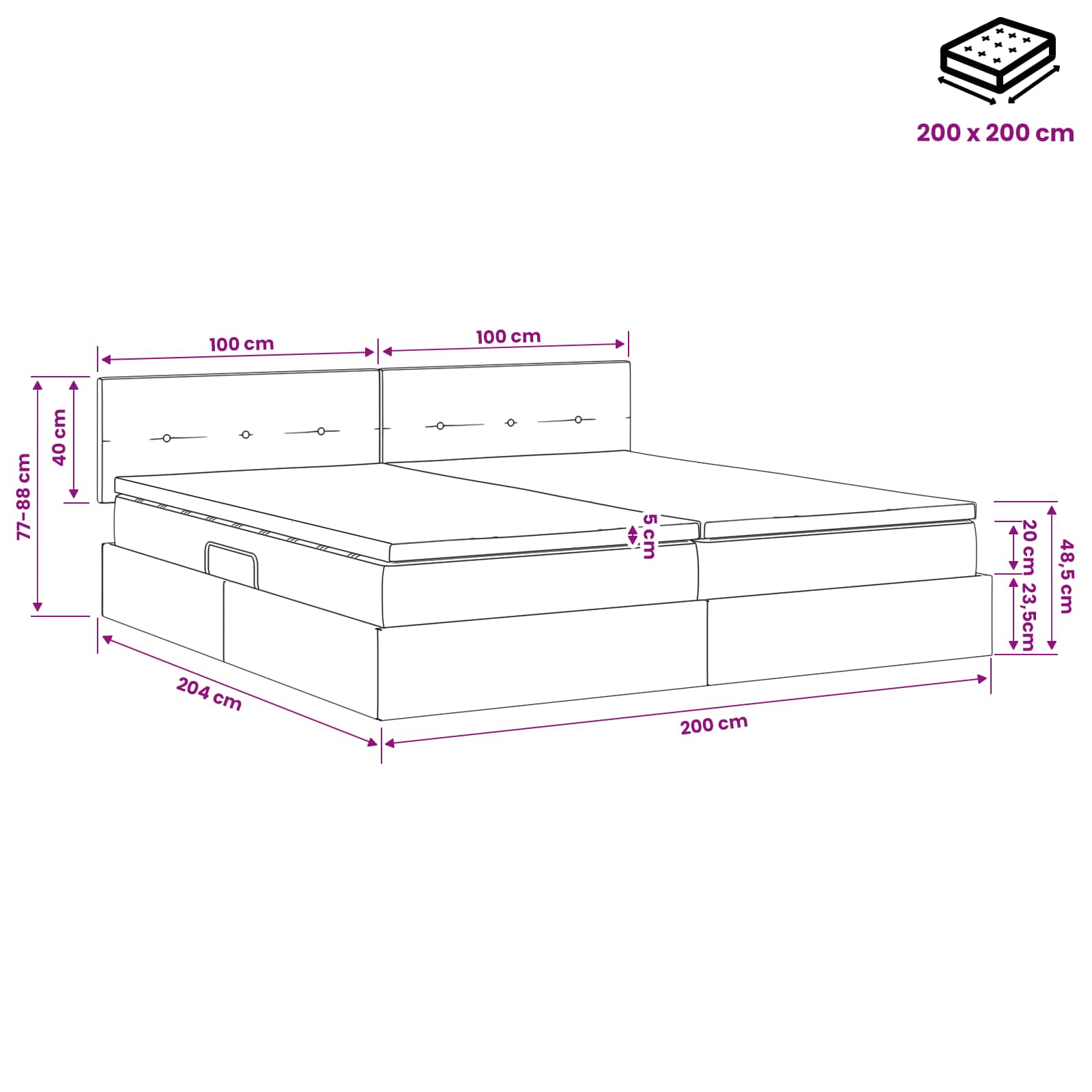 Krevet s madracem i skladištem Svjetlosiva 200 x 200 cm Baršun
