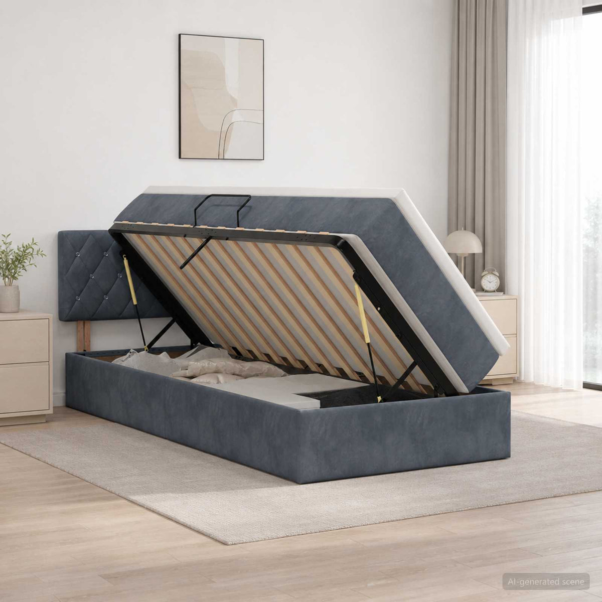 Krevet s od storage s uzglavljem Tamnosiva 90 x 200 cm Baršun
