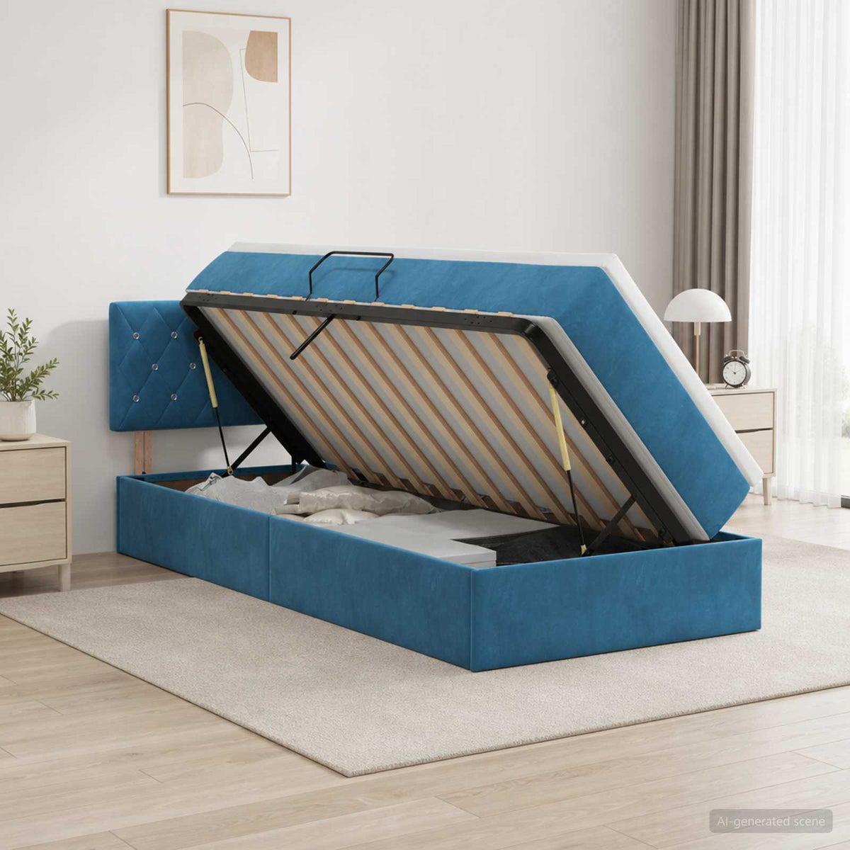 Krevet s od storage Tamno plava 100 x 200 cm Baršun
