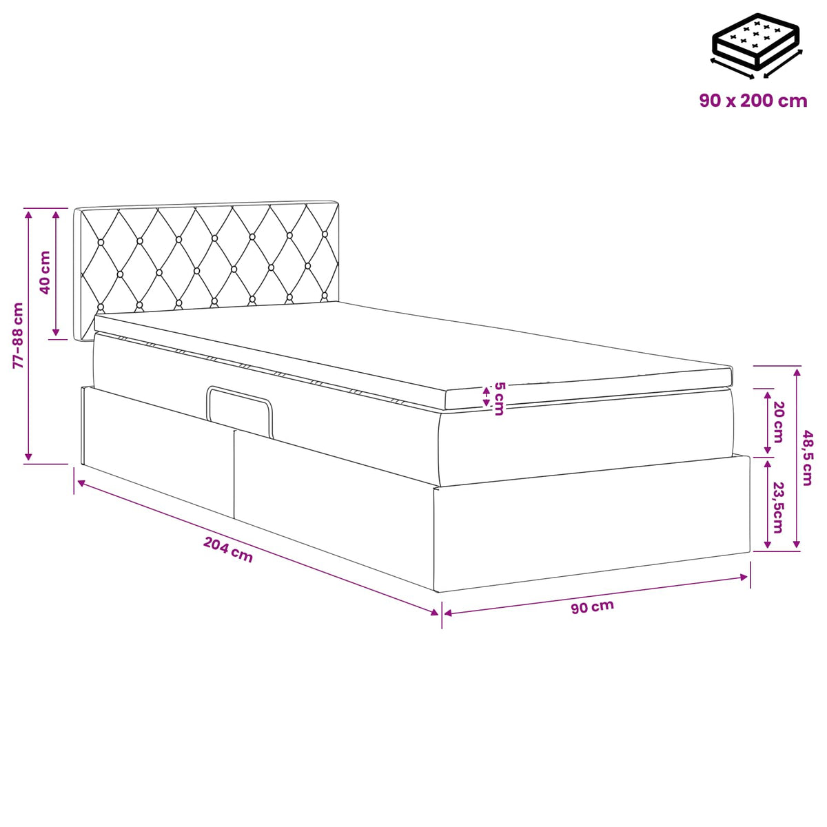 Krevet s od storage s uzglavljem Tamnosiva 90 x 200 cm Baršun