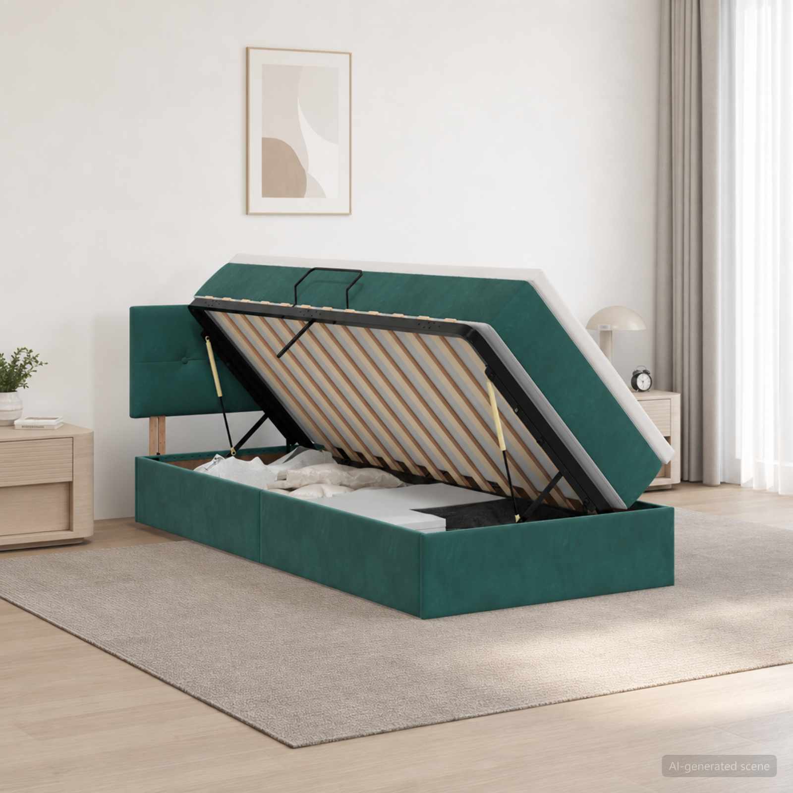 Krevet s od storage Tamnozelena 100 x 200 cm Baršun