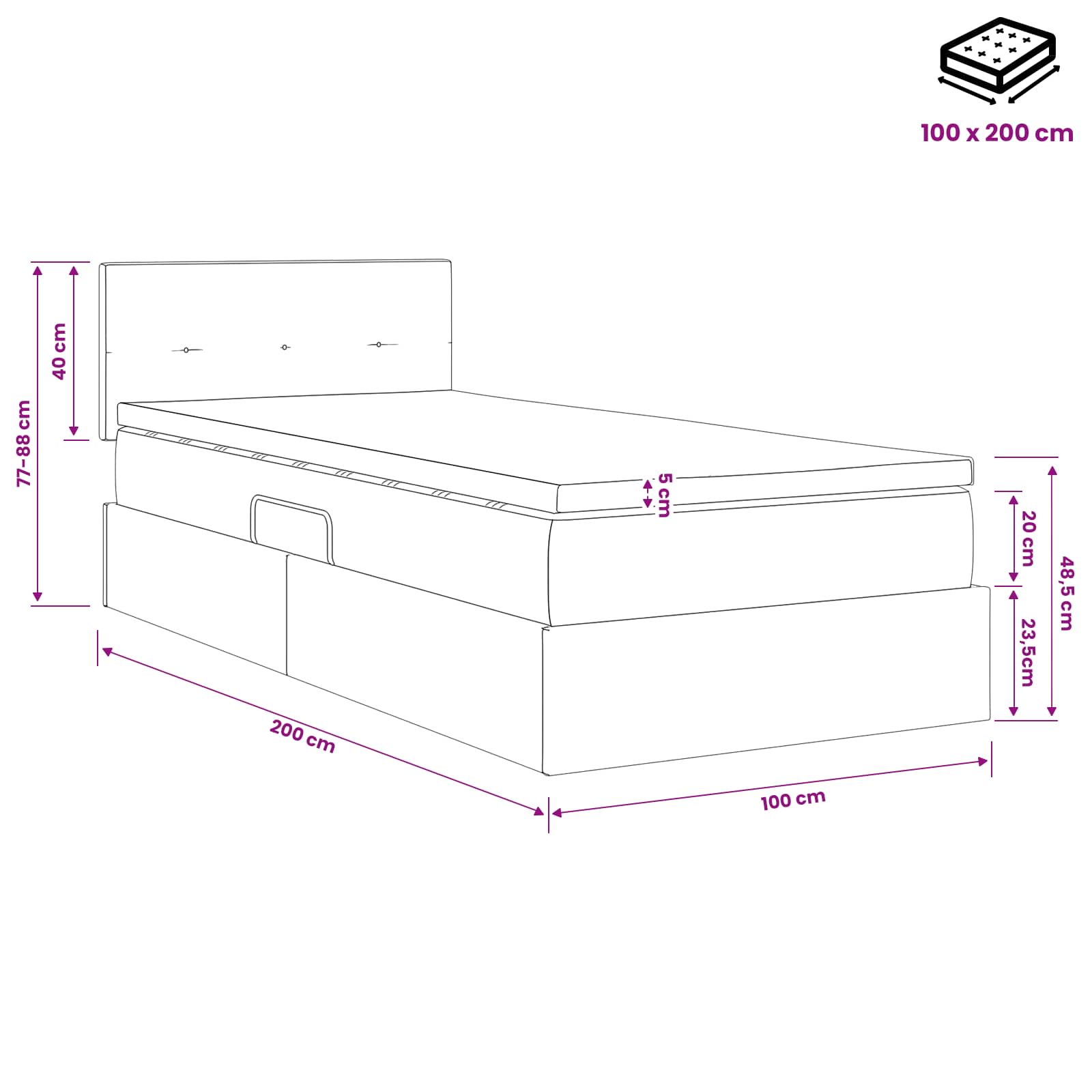Krevet s od storage Tamnozelena 100 x 200 cm Baršun