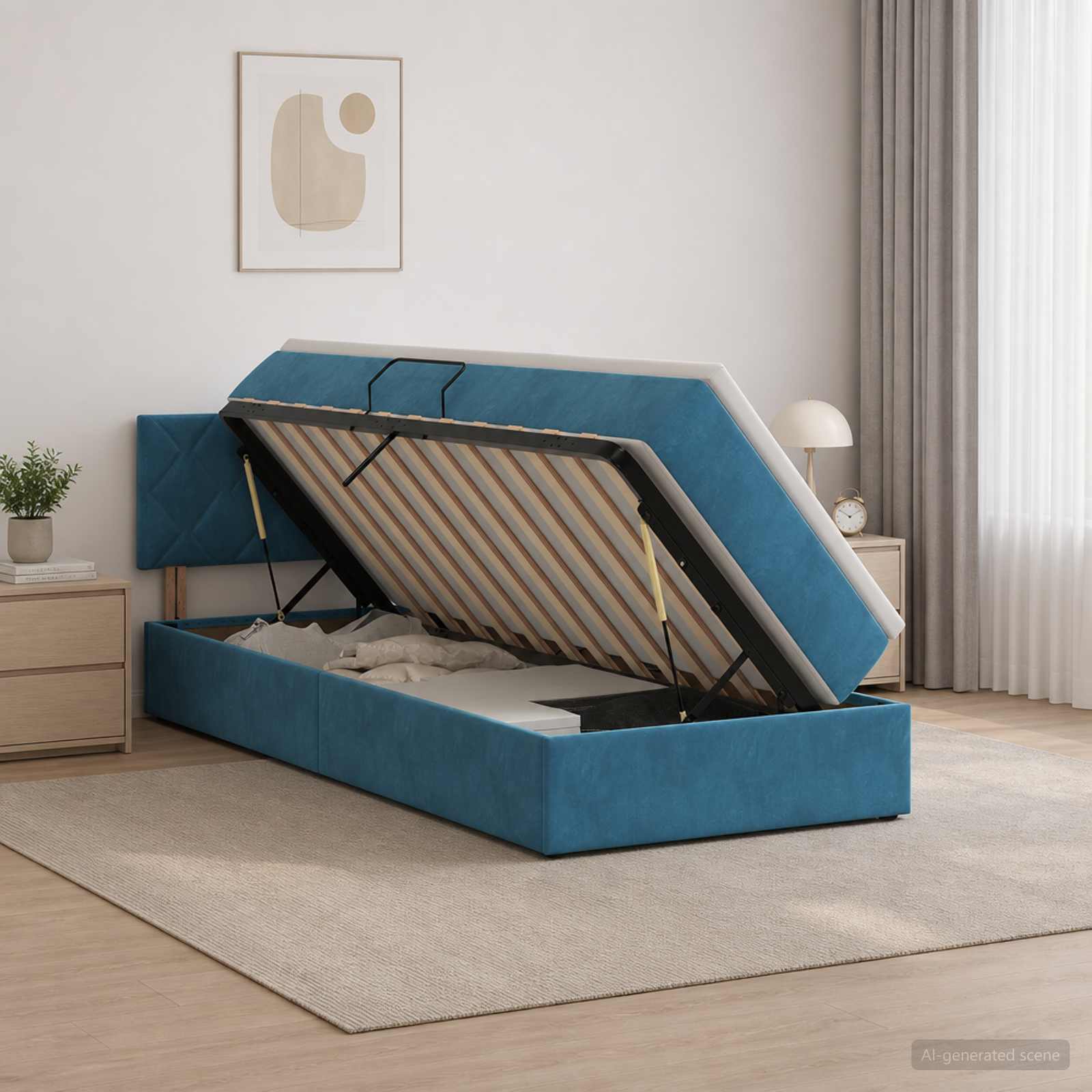 Krevet s od storage Tamno plava 100 x 200 cm Baršun