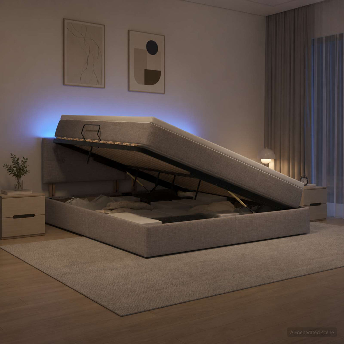 LED krevet za pohranu s madracem Sivosmeđa 140 x 200 cm Tkanina