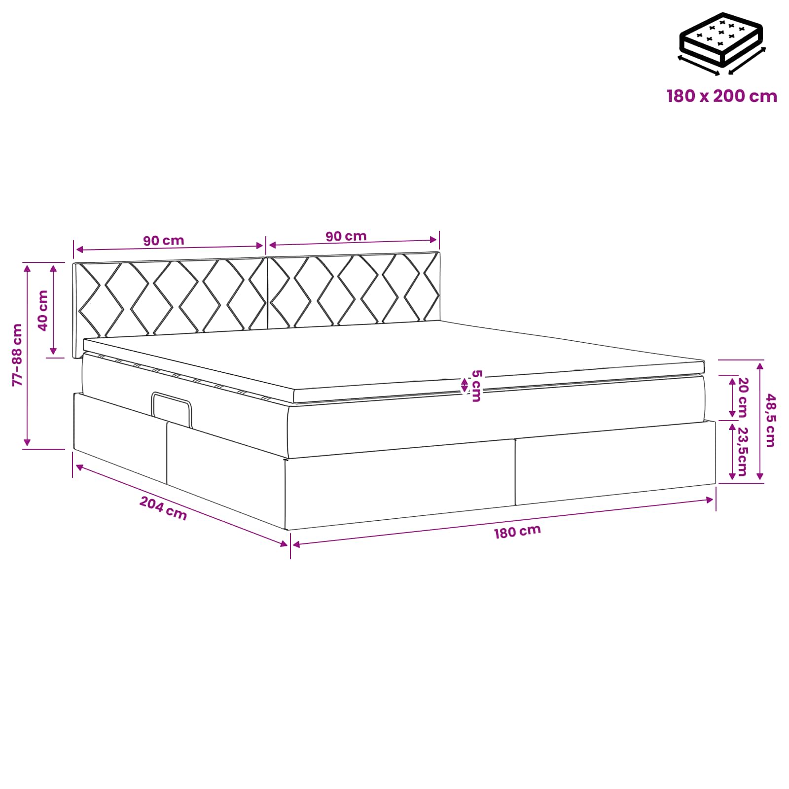 LED krevet za pohranu s madracem Sivosmeđa 180 x 200 cm Tkanina