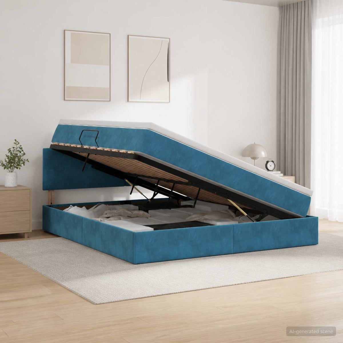 Krevet s od storage Tamno plava 160 x 200 cm Baršun