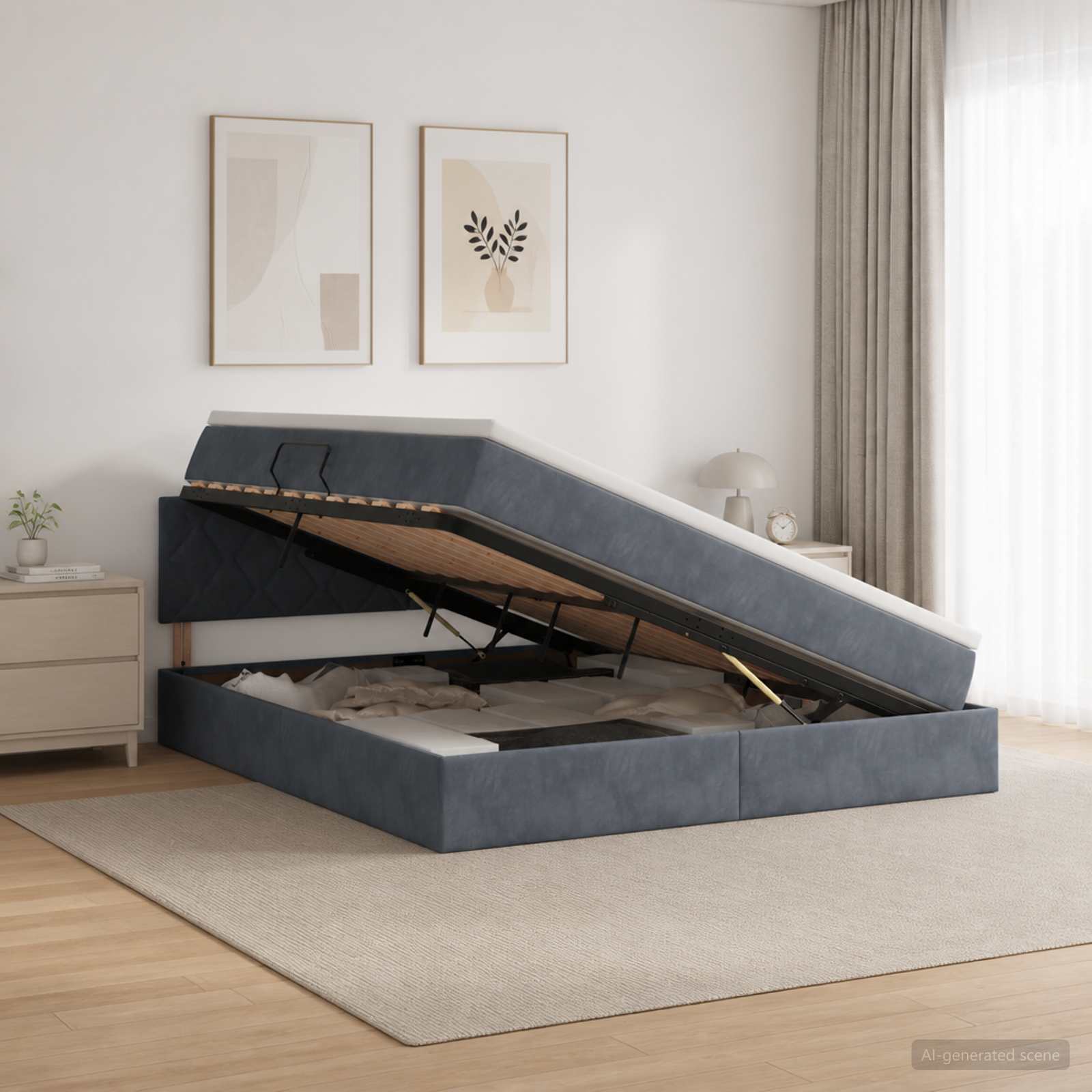 Krevet s od storage s uzglavljem Tamnosiva 140 x 190 cm Baršun