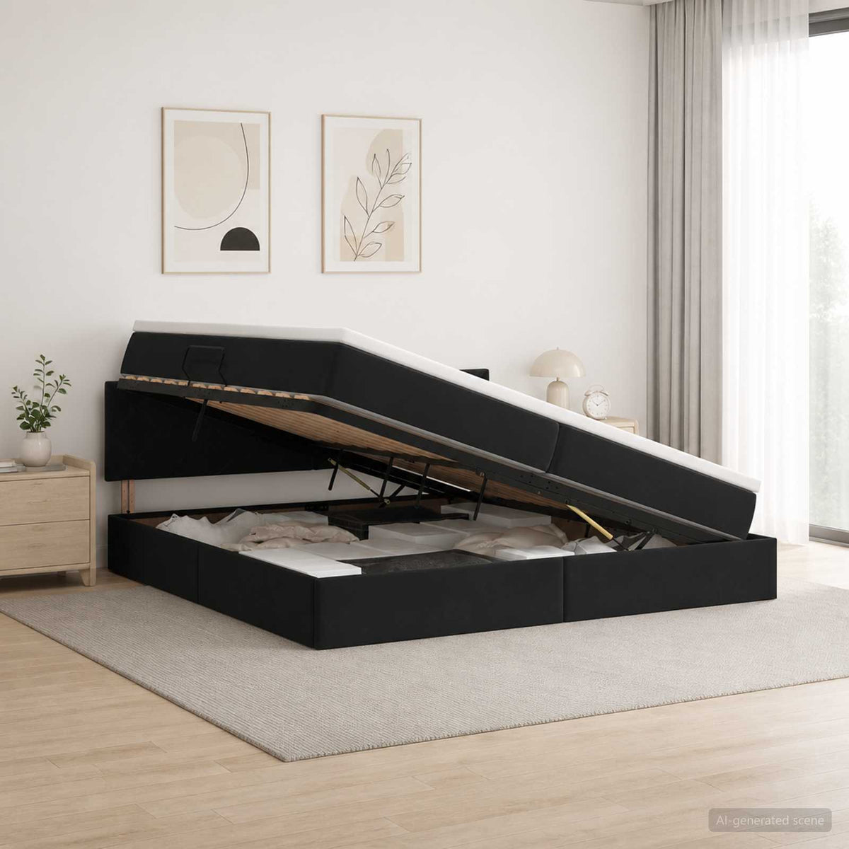 Krevet s od storage s uzglavljem Crna 200 x 200 cm Baršun