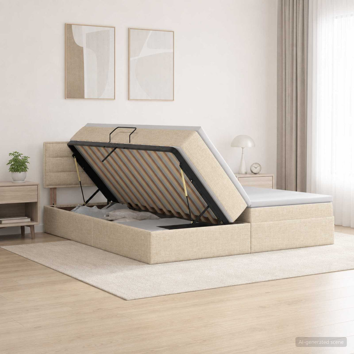 LED krevet za pohranu s madracem Krem 180 x 200 cm Tkanina