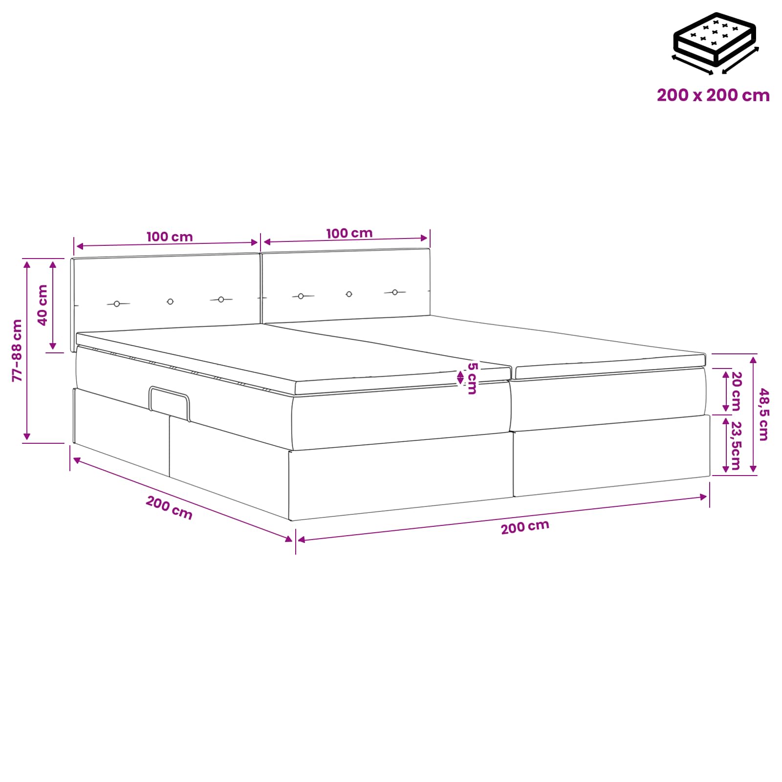 LED krevet za pohranu s madracem Plava 200 x 200 cm Tkanina