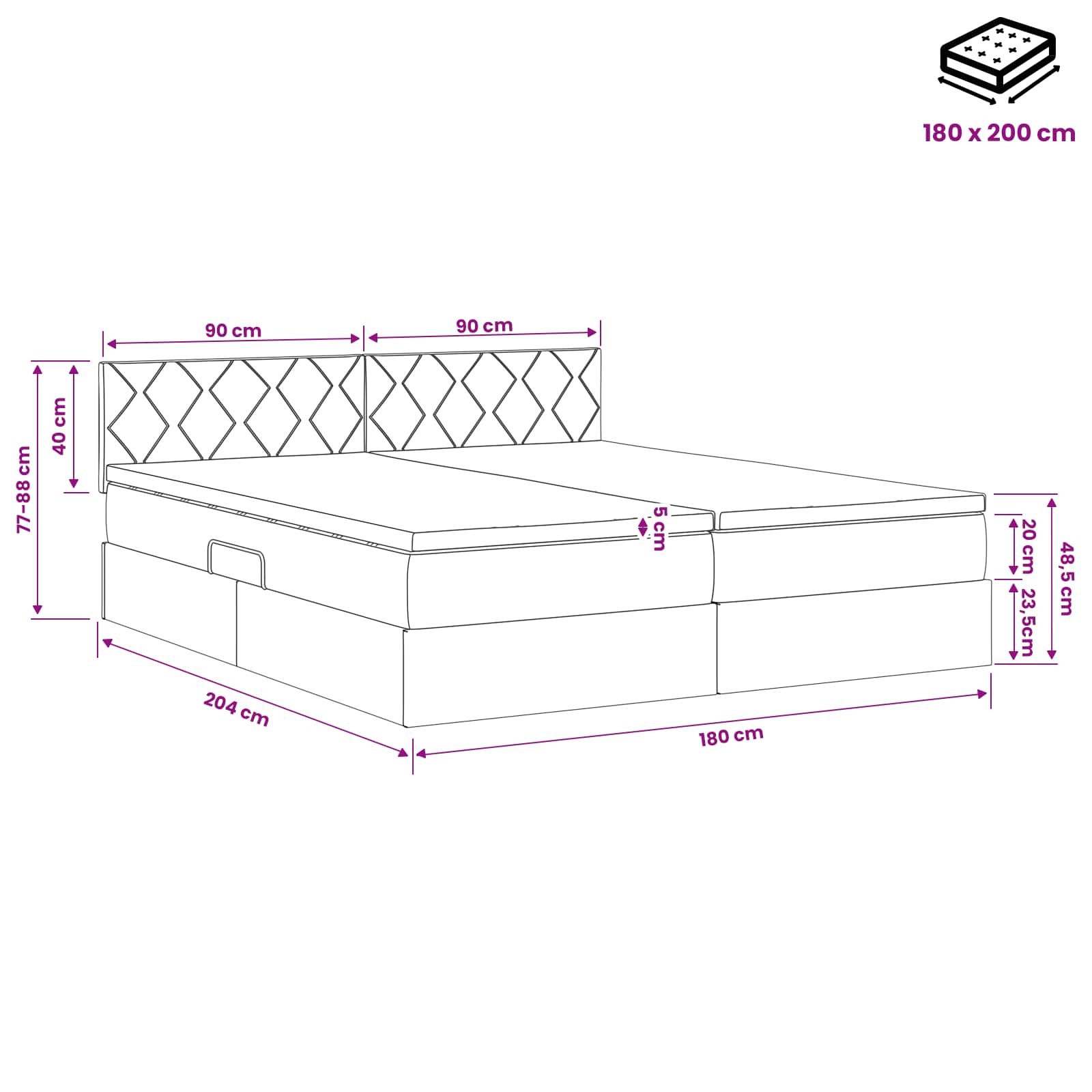 LED krevet za pohranu s madracem Svjetlosiva 180 x 200 cm