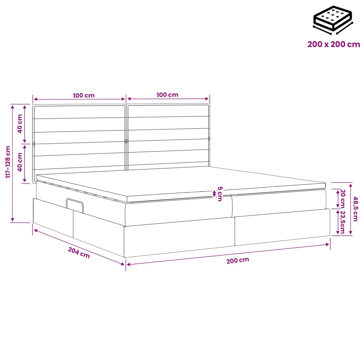 Krevet s madracem i skladištem Svjetlosiva 200 x 200 cm tkanina