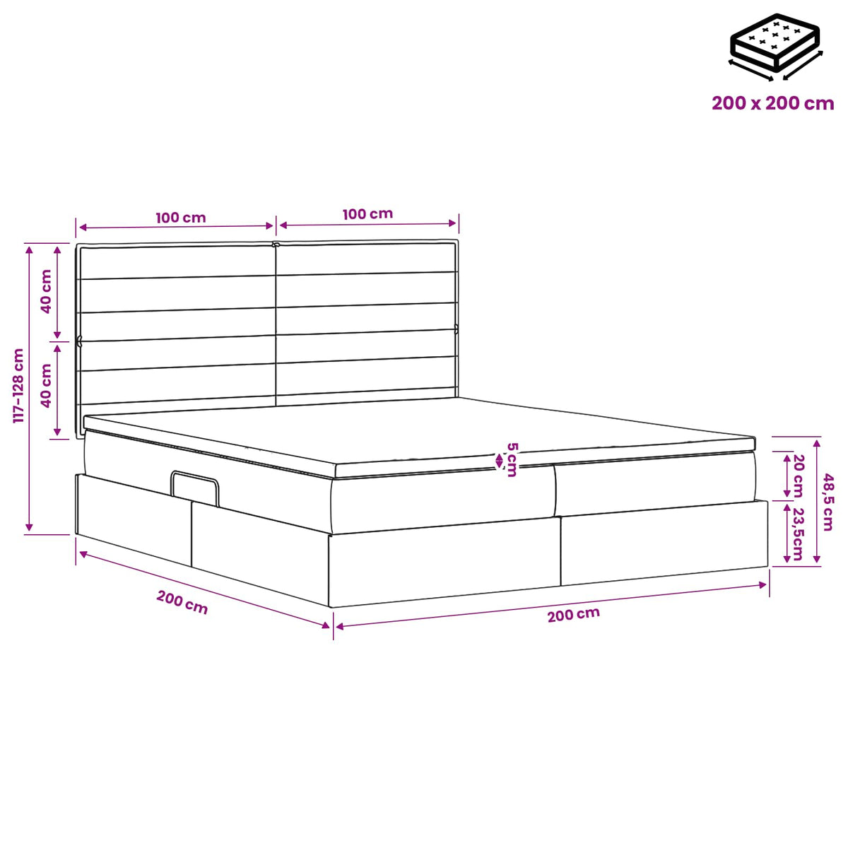 Krevet s od storage s pohranom Svjetlosiva 200 x 200 cm Tkanina