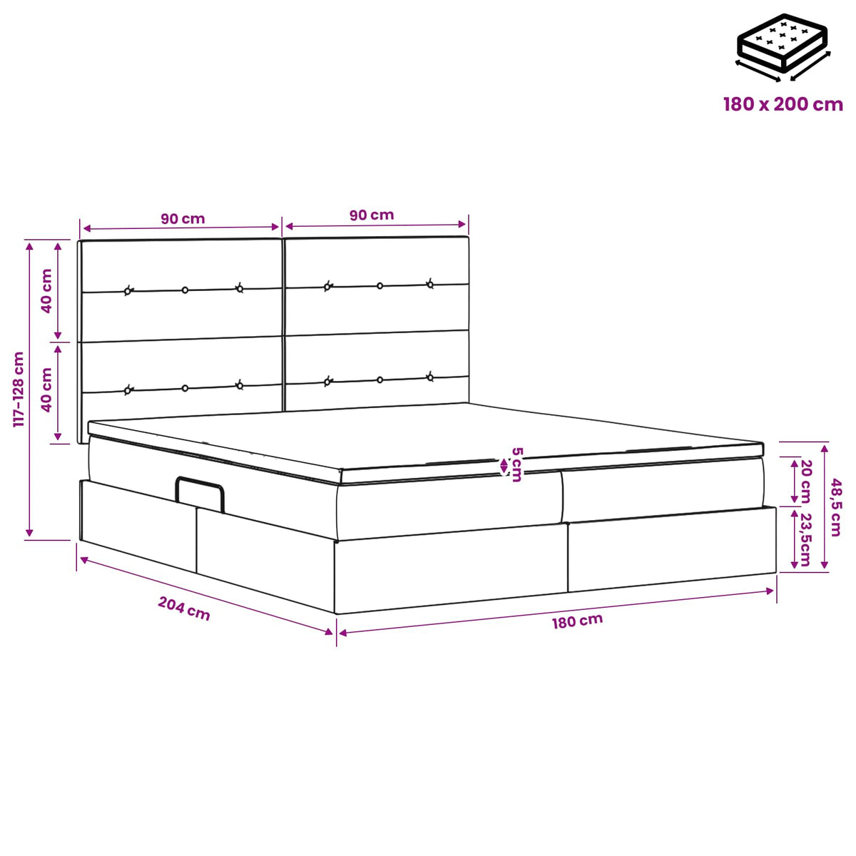 Krevet s od storage s uzglavljem Plava 180 x 200 cm Tkanina