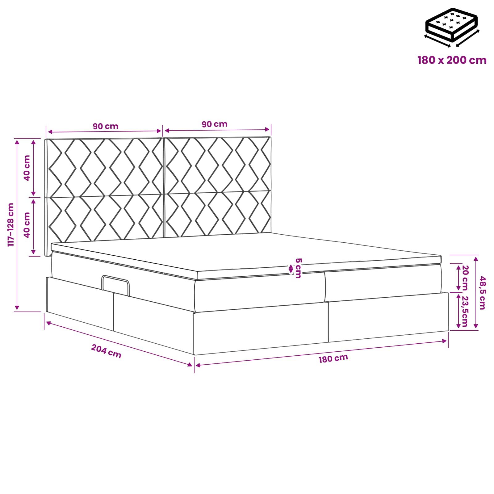 Krevet s od storage s uzglavljem Sivosmeđa 200 x 200 cm Tkanina