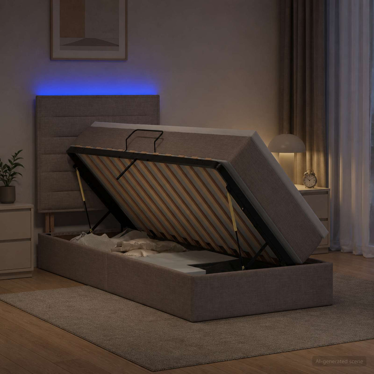 LED krevet za pohranu s madracem Sivosmeđa 90 x 190 cm Tkanina