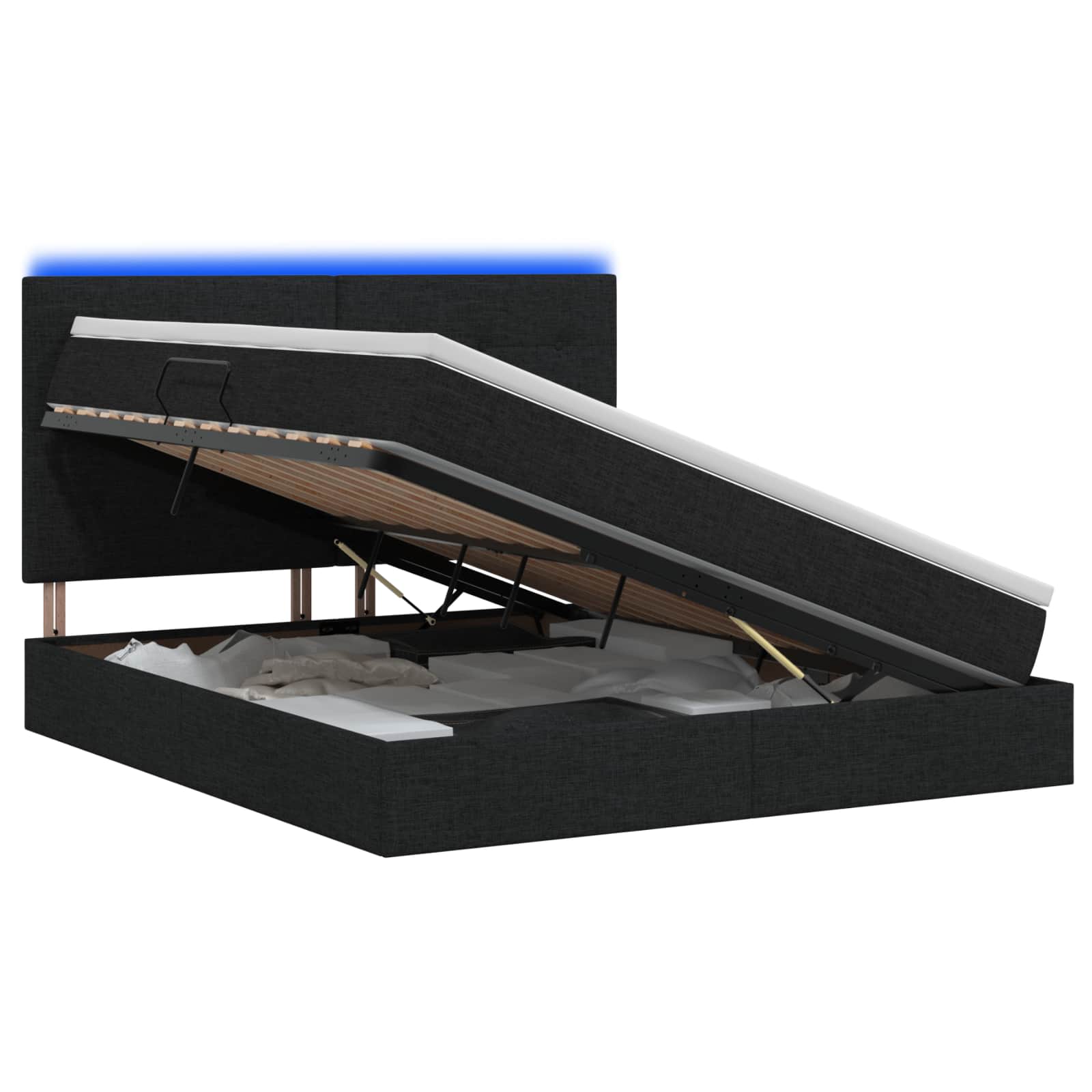LED krevet za pohranu s madracem Crna 180 x 200 cm Tkanina