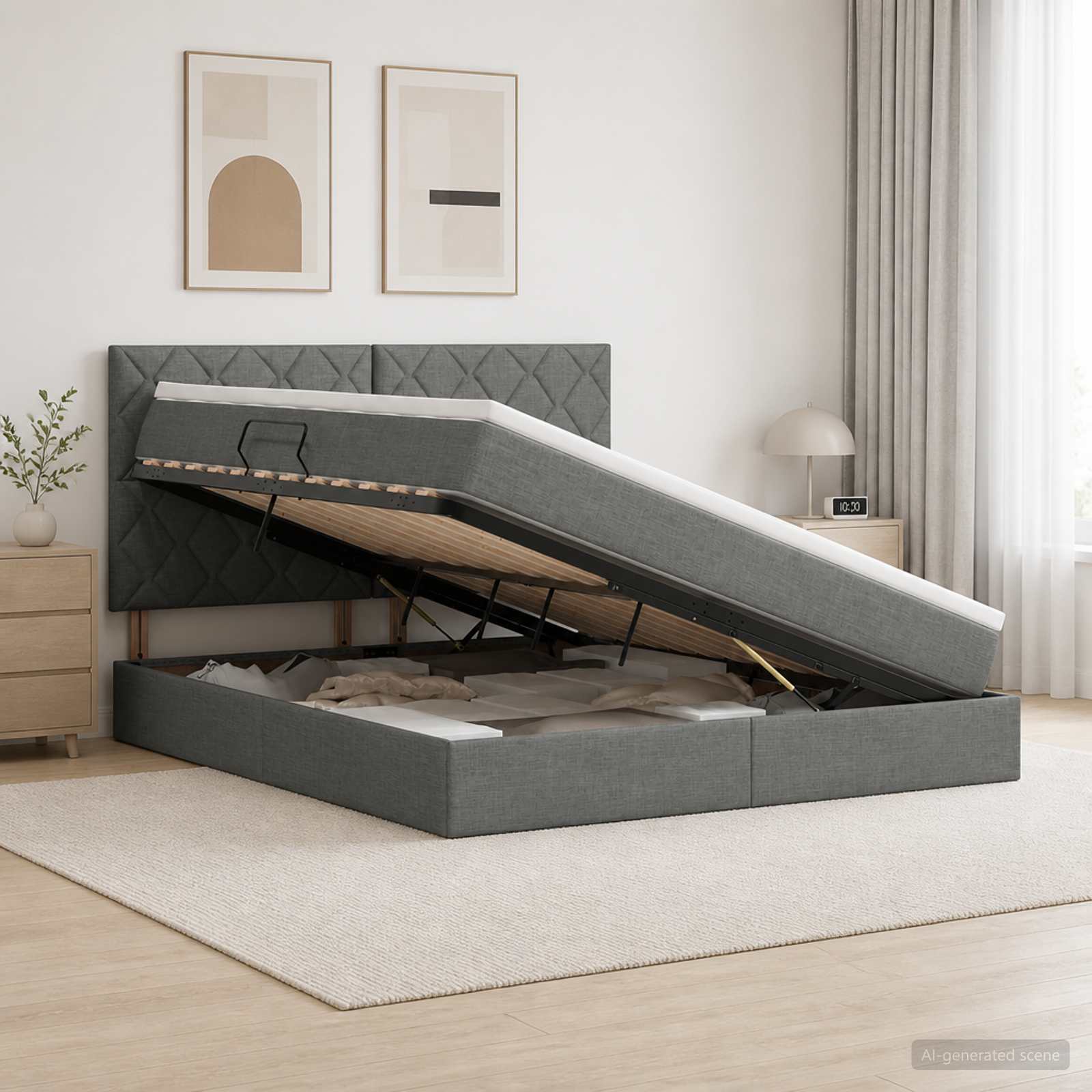 LED krevet za pohranu s madracem Tamnosiva 160 x 200 cm Tkanina