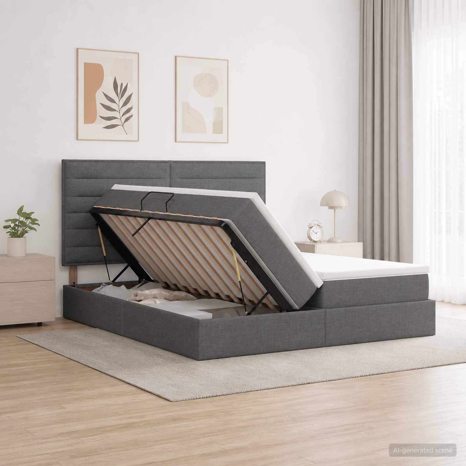 Krevet s od storage s uzglavljem Tamnosiva 200 x 200 cm Tkanina