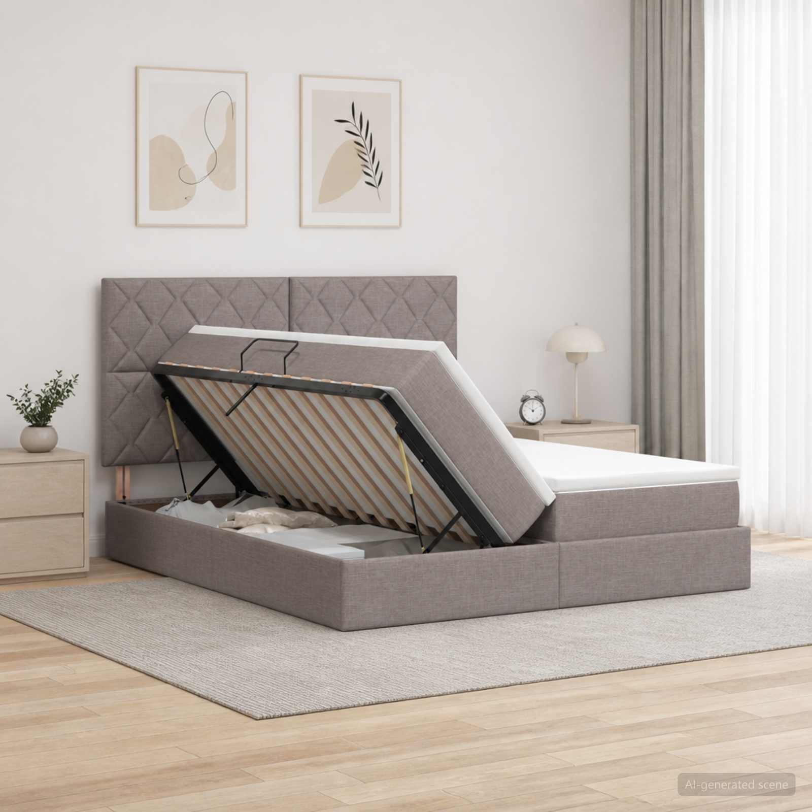 Krevet s od storage s uzglavljem Sivosmeđa 200 x 200 cm Tkanina
