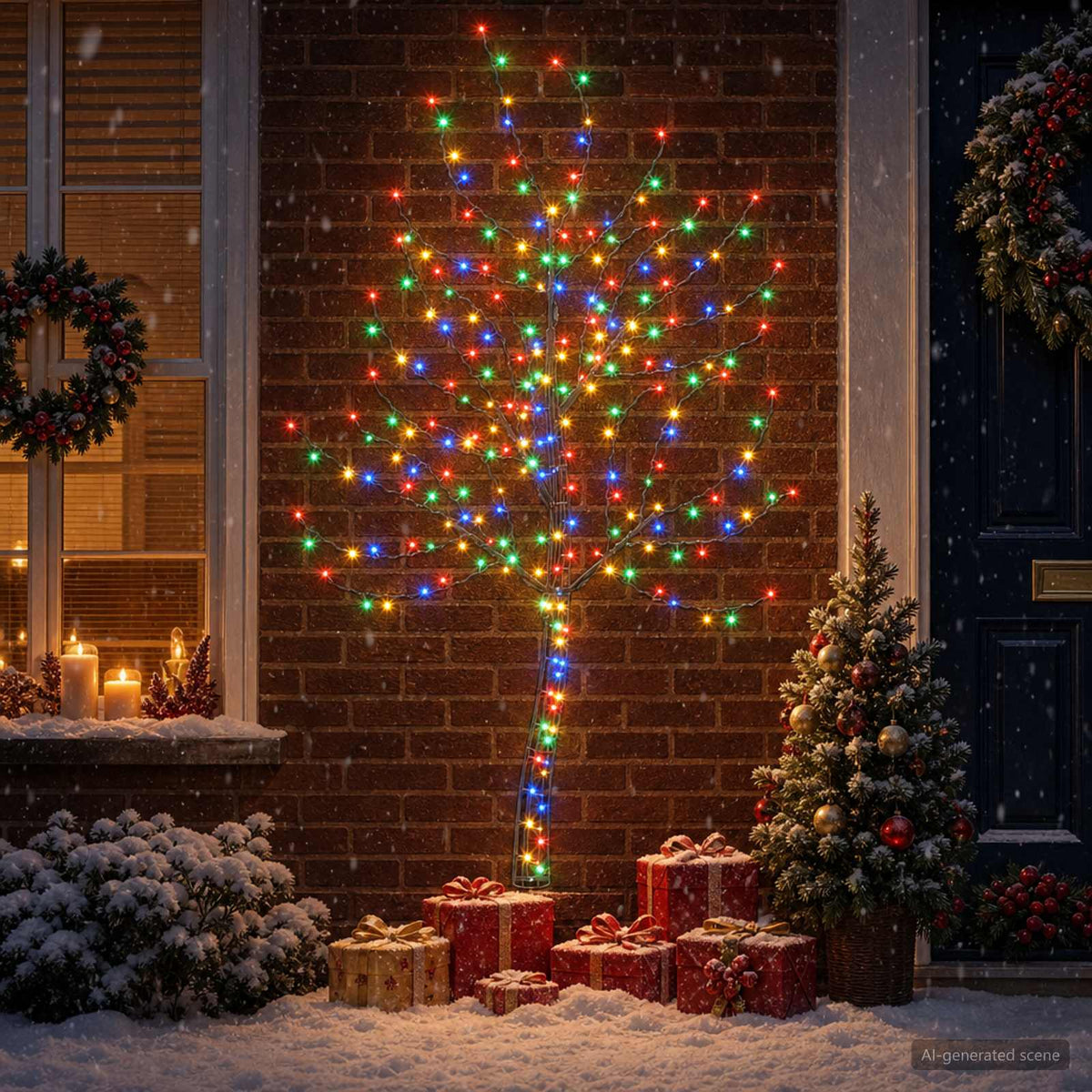 LED zidno božićno drvce 180 cm 200 LED lampica Višebojno Čelik