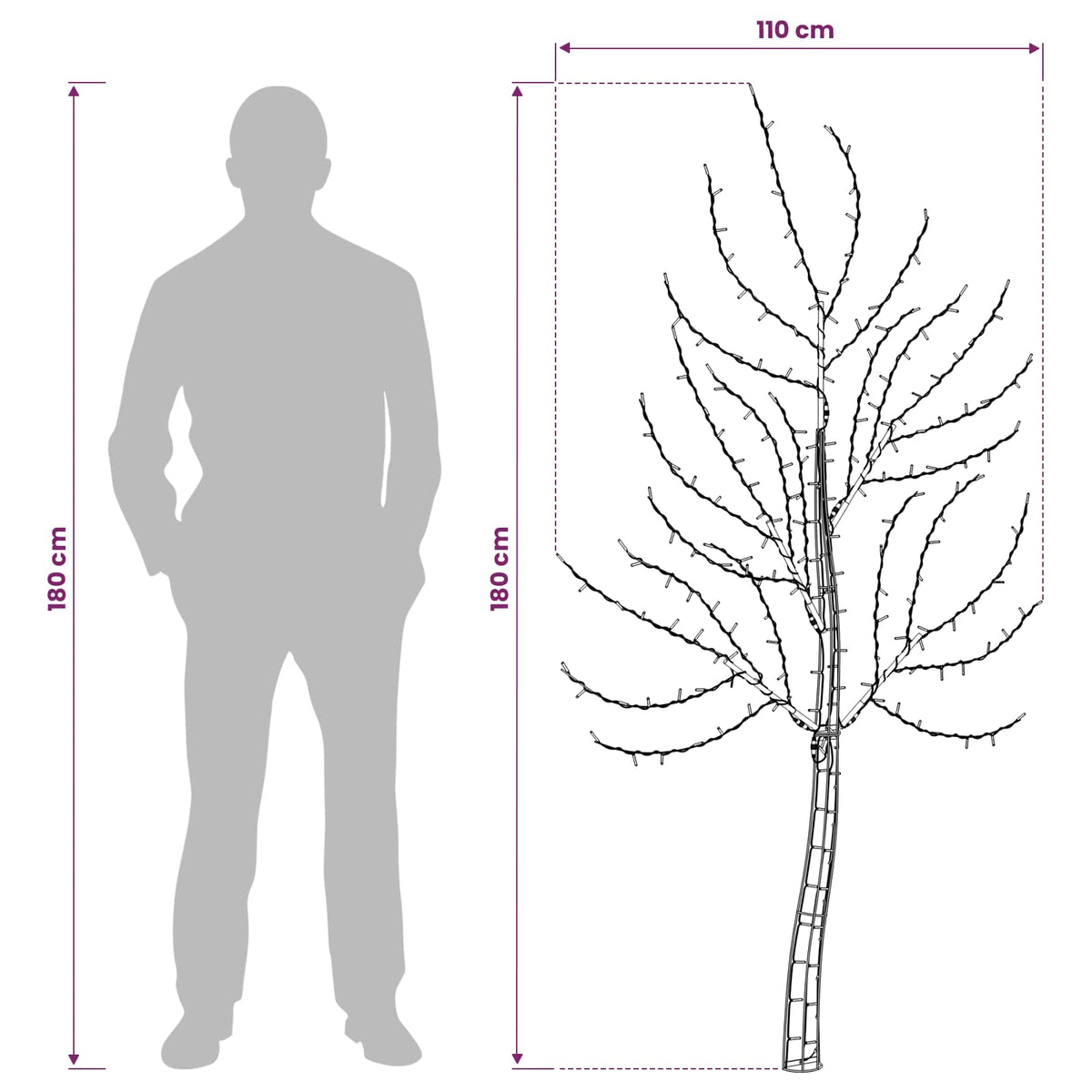 LED zidno božićno drvce 180 cm 200 LED lampica Višebojno Čelik