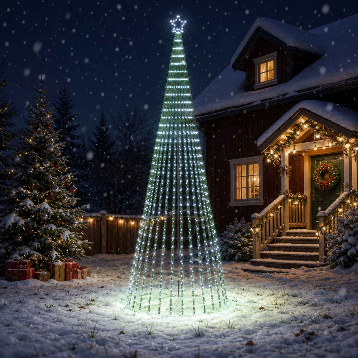 LED božićno drvce 1028 LED lampica Višebojno Čelik Crna