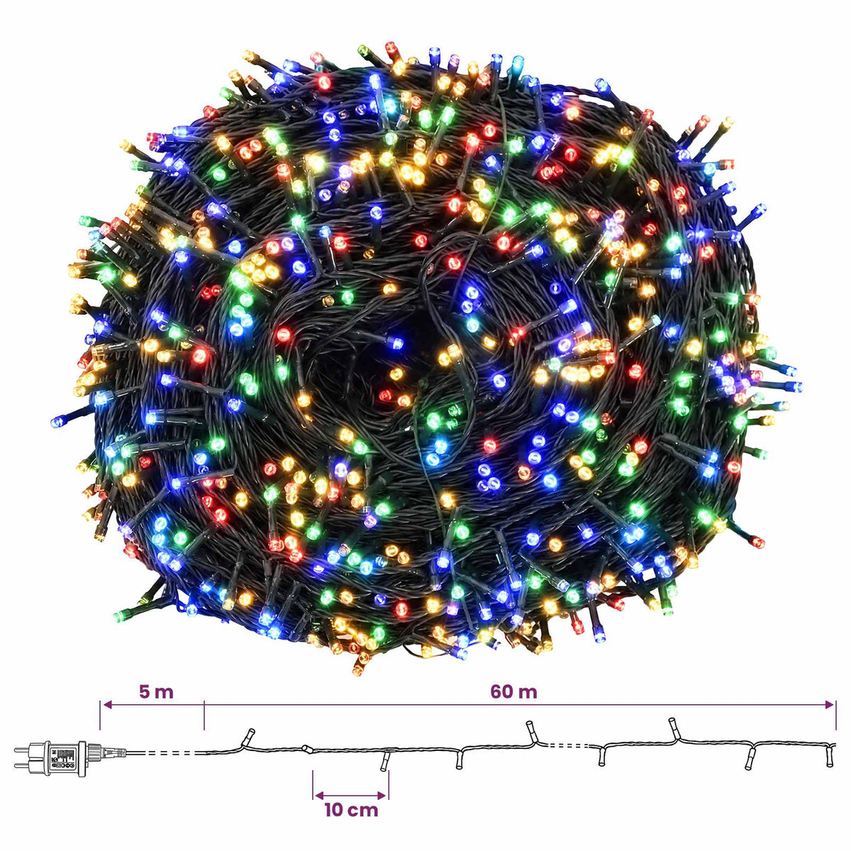 Božićne lampice s dva načina boja 600 LED lampica Višebojno