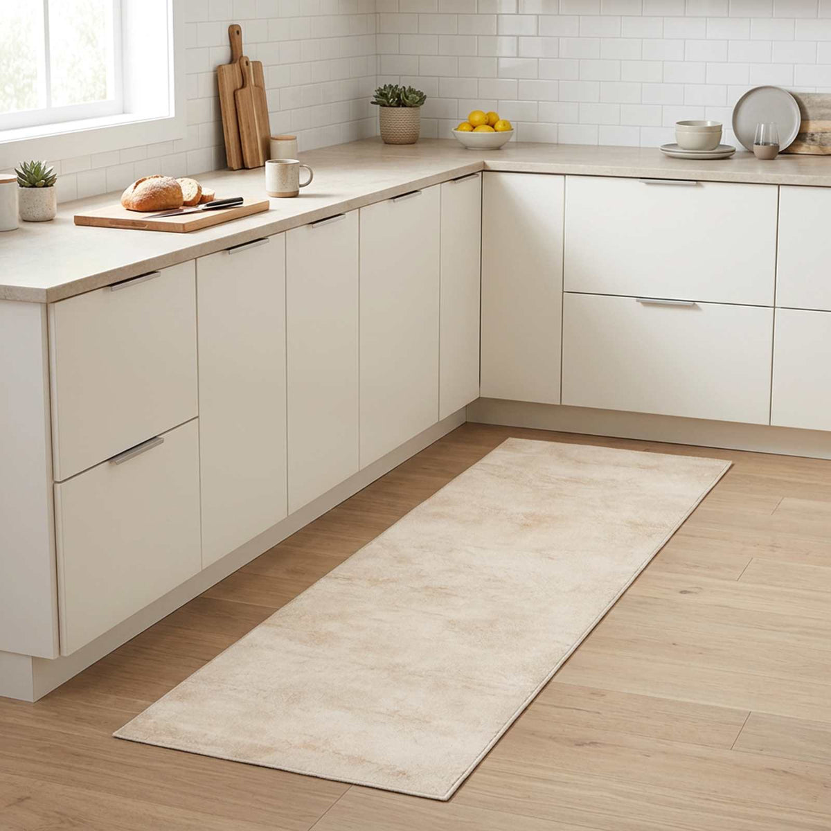 Kuhinjski Tepih kremasti beton 180 x 60 cm 100% poliamid